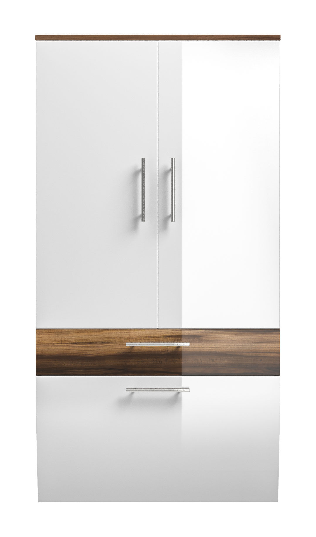 Hochschrank 135x70cm Salona L Weiss / Walnuss