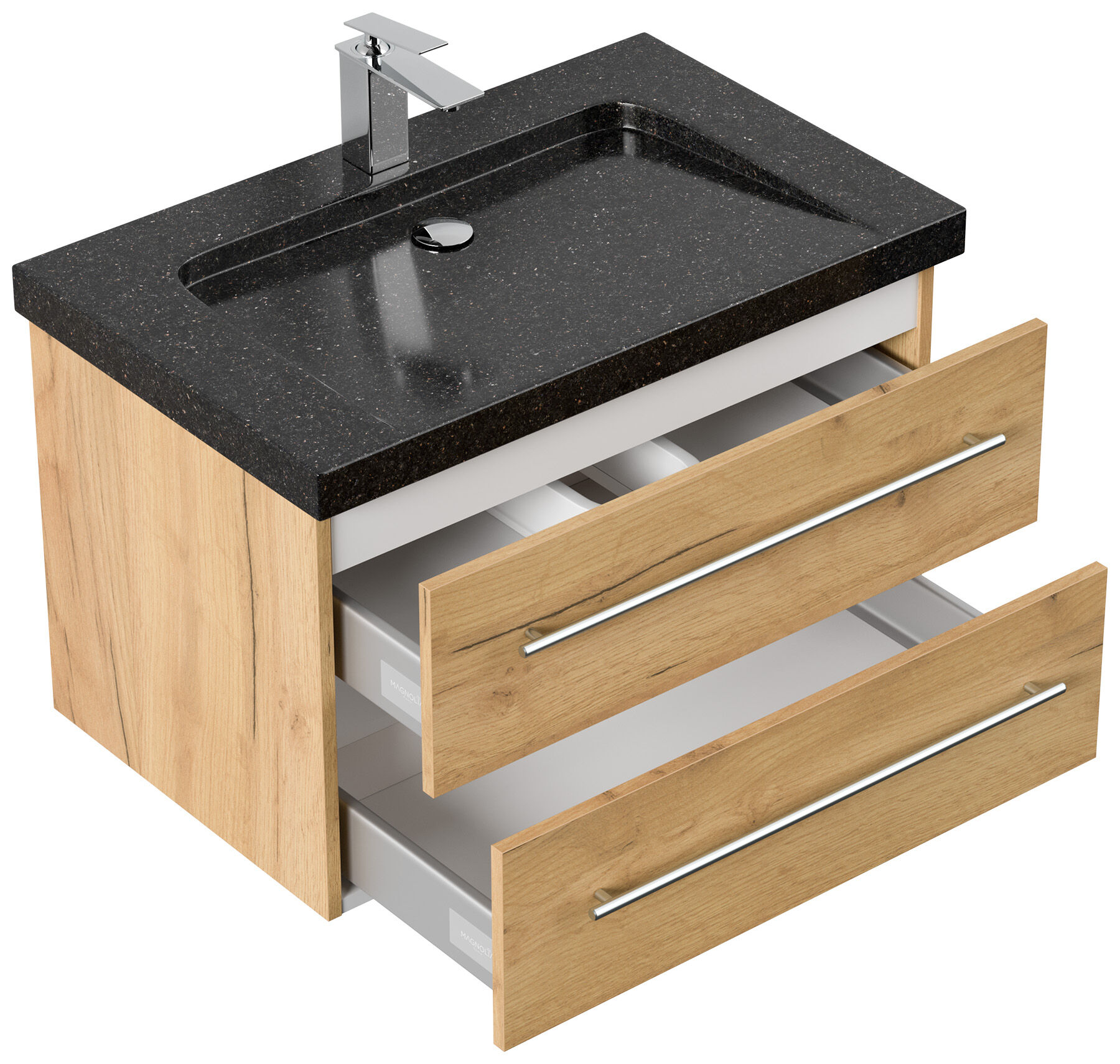 Badmöbel Granit Galaxy Black Damo 75 cm 1 Hahnloch SoftClose eiche gold