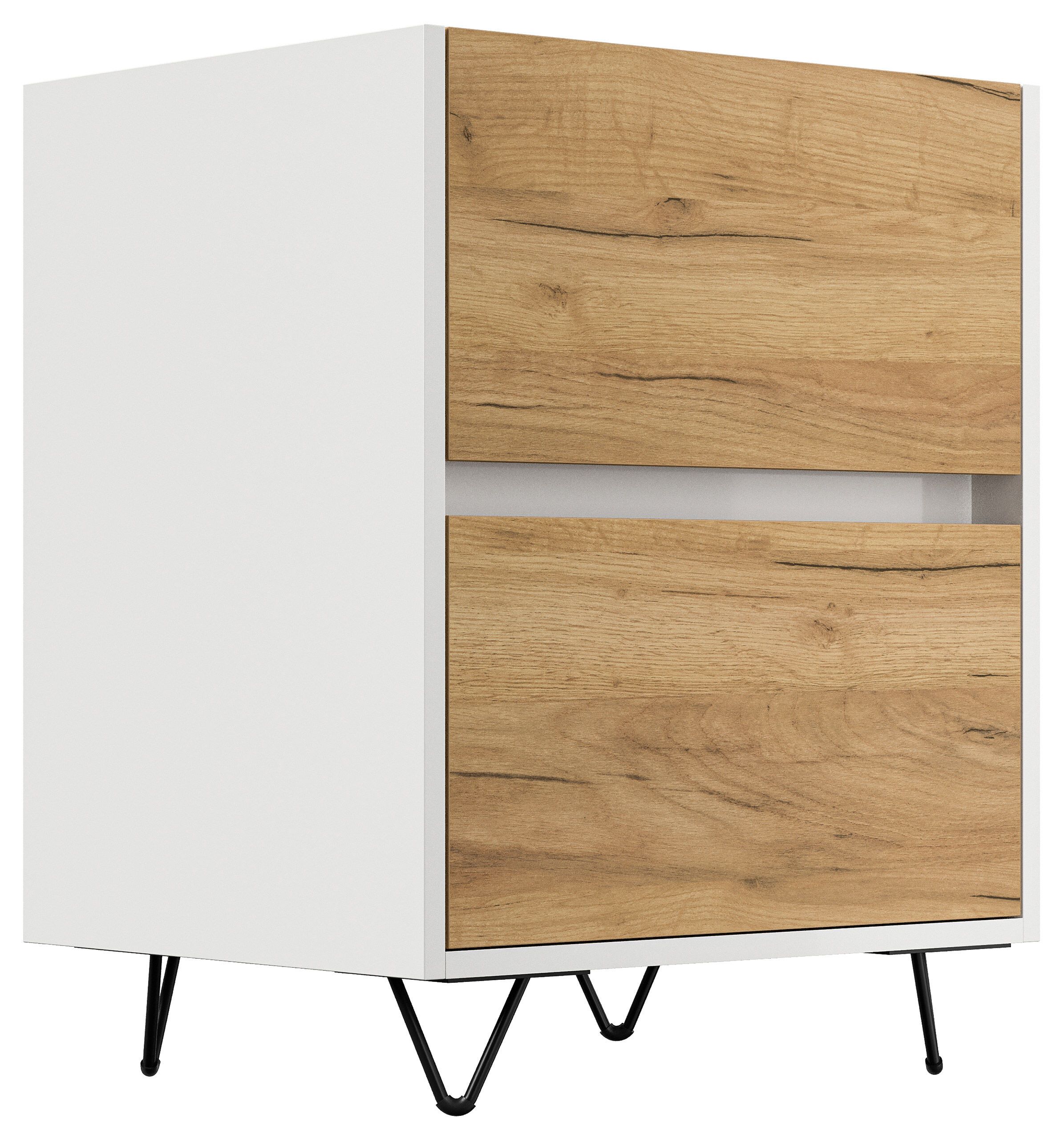 Nachttisch Yako 50cm 2 SoftClose stehend Weiß & Eiche Front