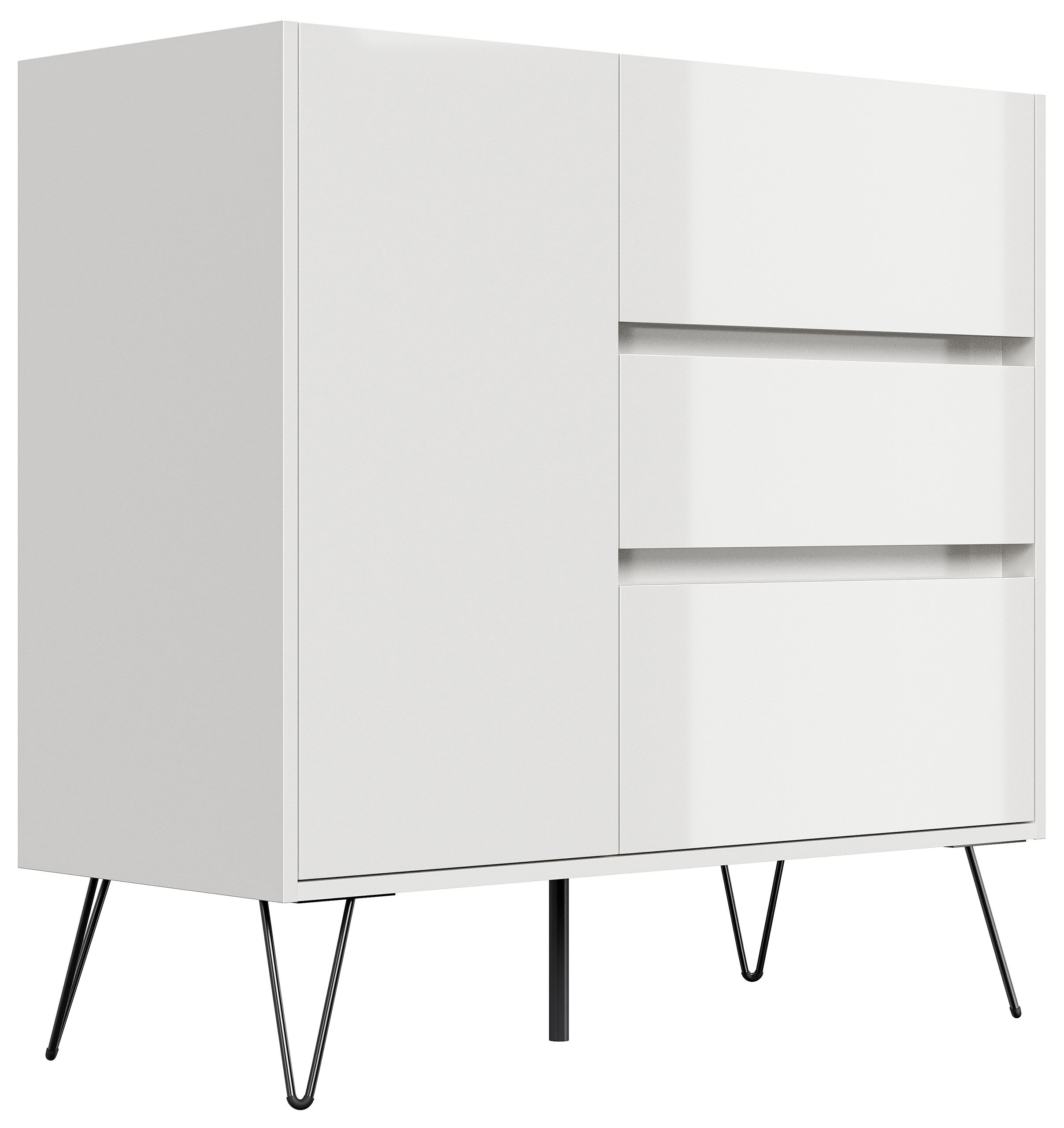 Design Sideboard Kommode Altan 100cm Greifraum 3 SoftClose 1 Tür Weiß/Eiche Top