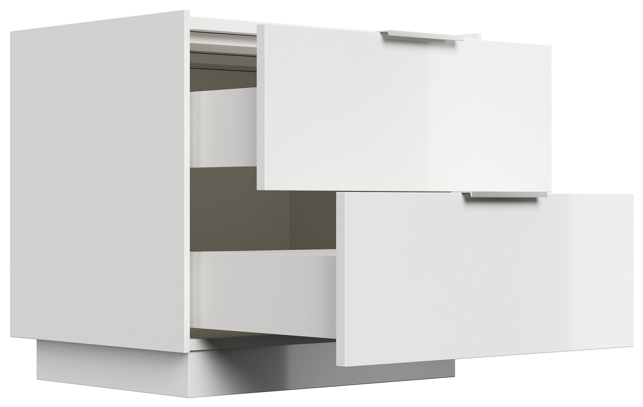 Design Nachttisch Kommode Artem 60cm, 2 Softeinzüge lackiert Weiß Hgl