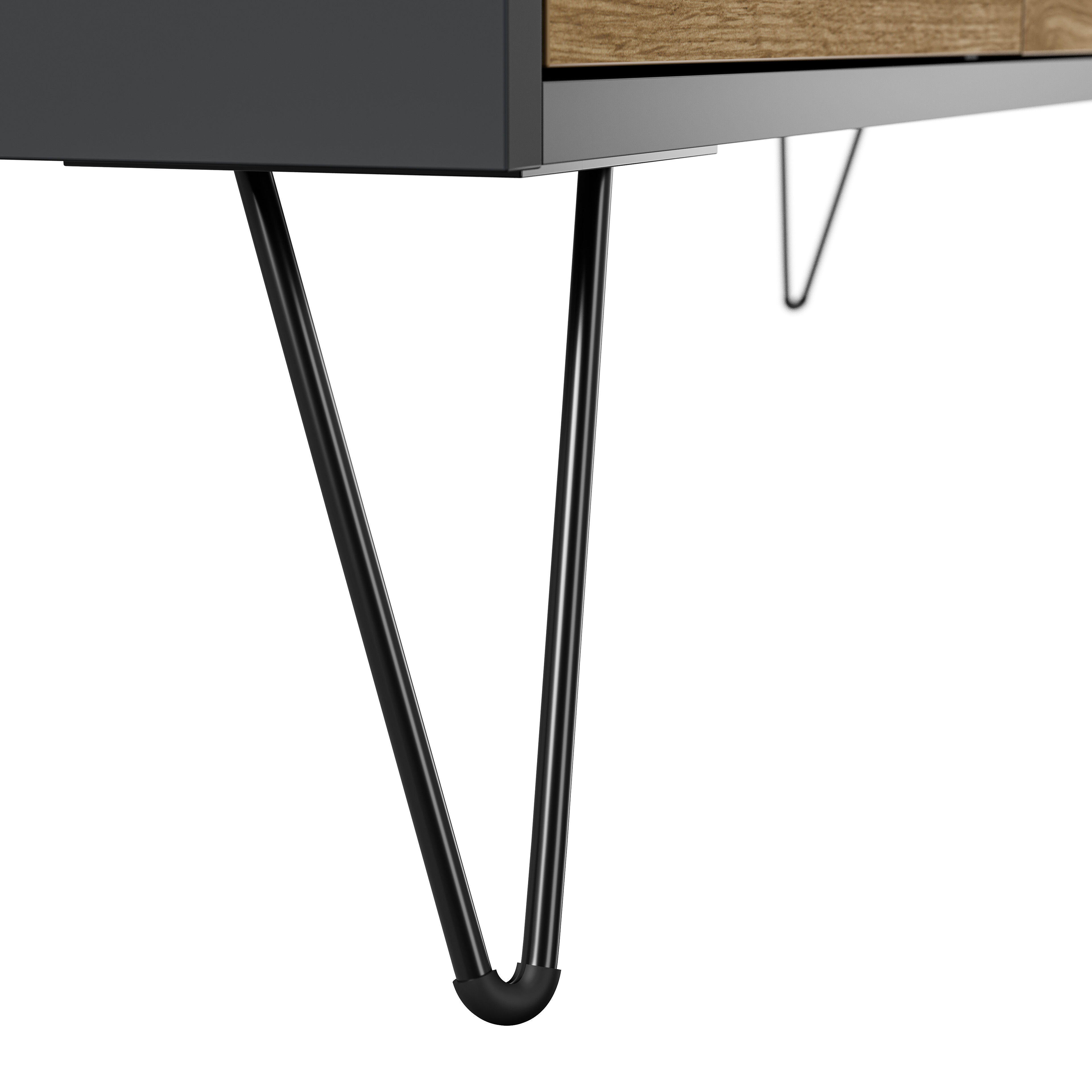 Sideboard Yako 200cm 2 Türen 4 Schubladen Grafit mit Eiche Fronten