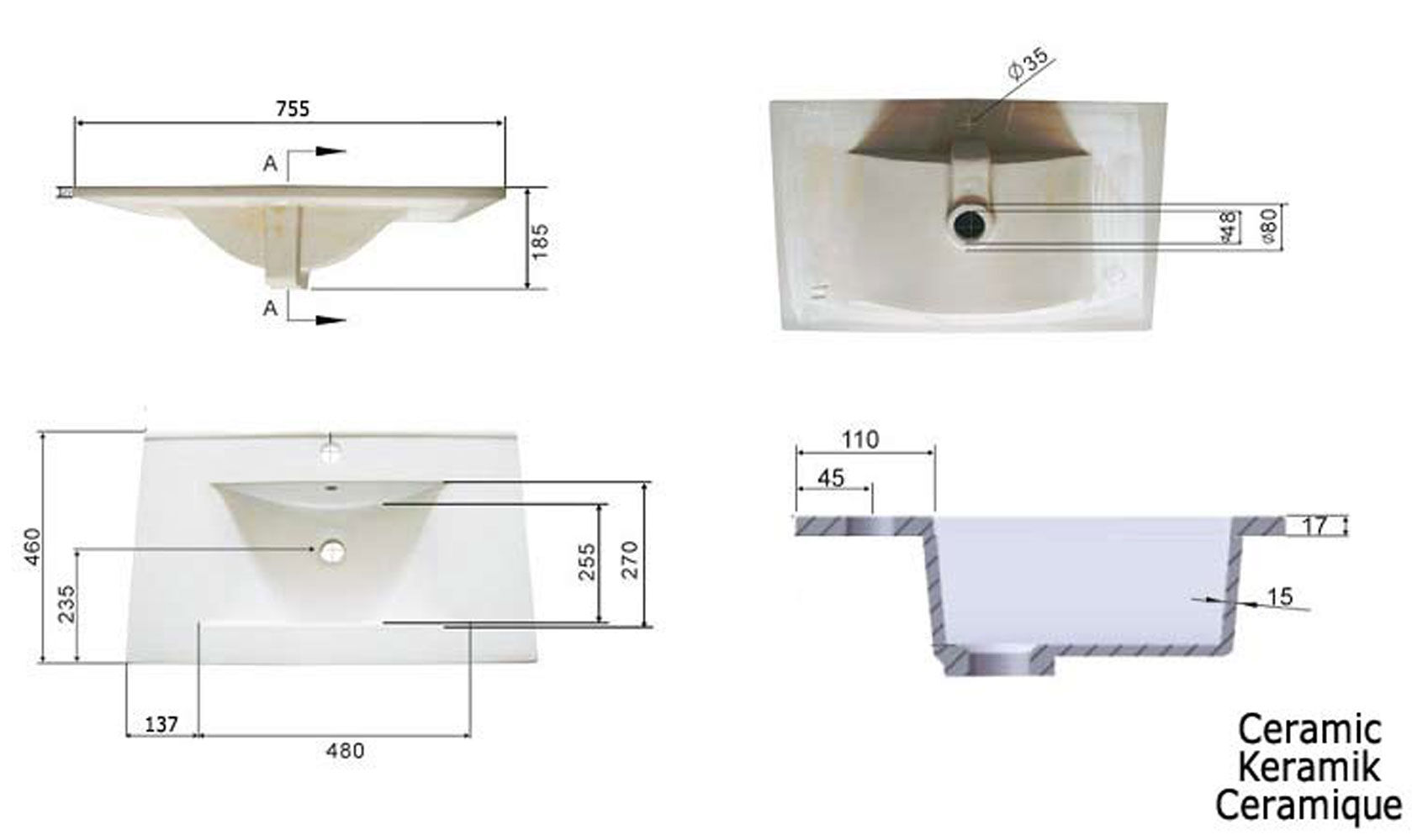 Badmöbel SANTINI 75 SoftClose weiss, Fronten weiss hochglanz