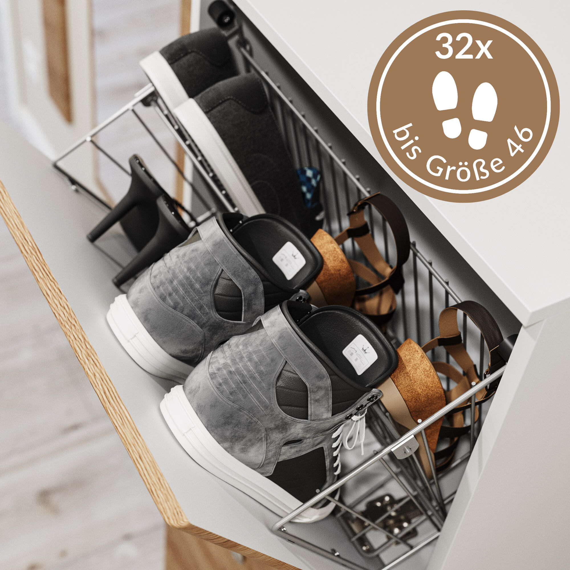 Schuhschrank Emotion 8 Klappen 32 Paar 105x187 cm Weiss-Brombeer
