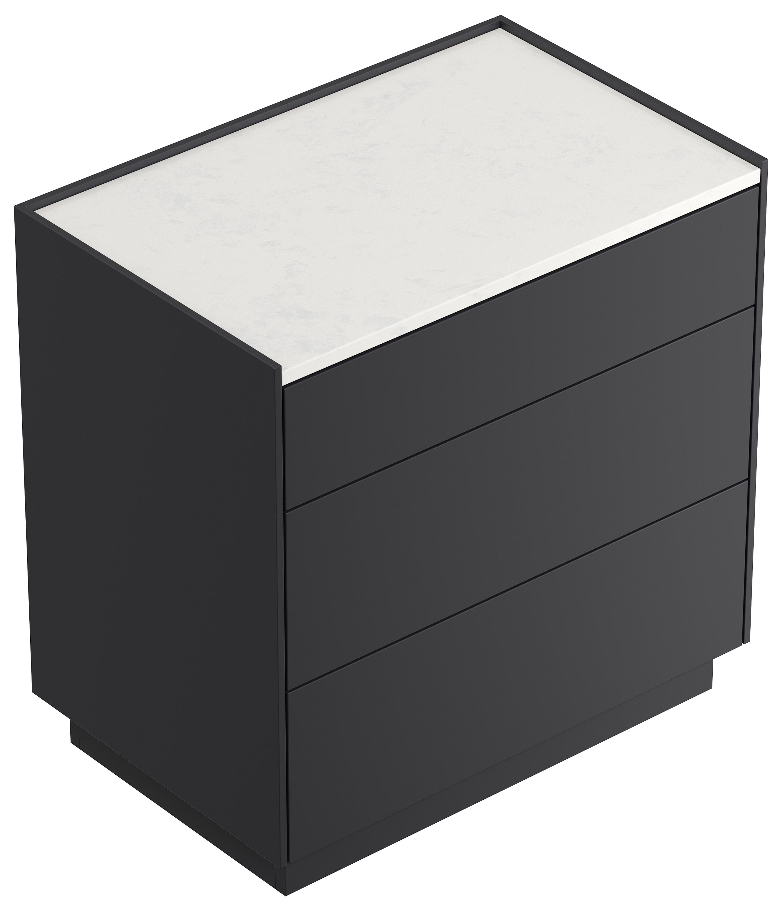Nachttisch Kommode Lux XL 70cm, Quarz, 3 Pushauszüge Weiß Hgl für Boxspringbett