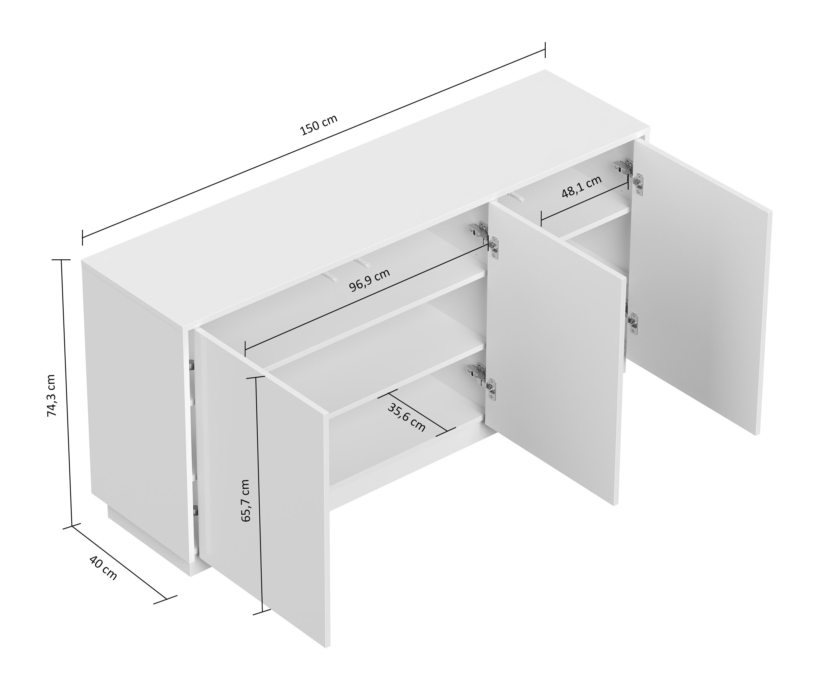 Design Sideboard Kommode Genesis B stehend 150cm 3 Türen Grafit