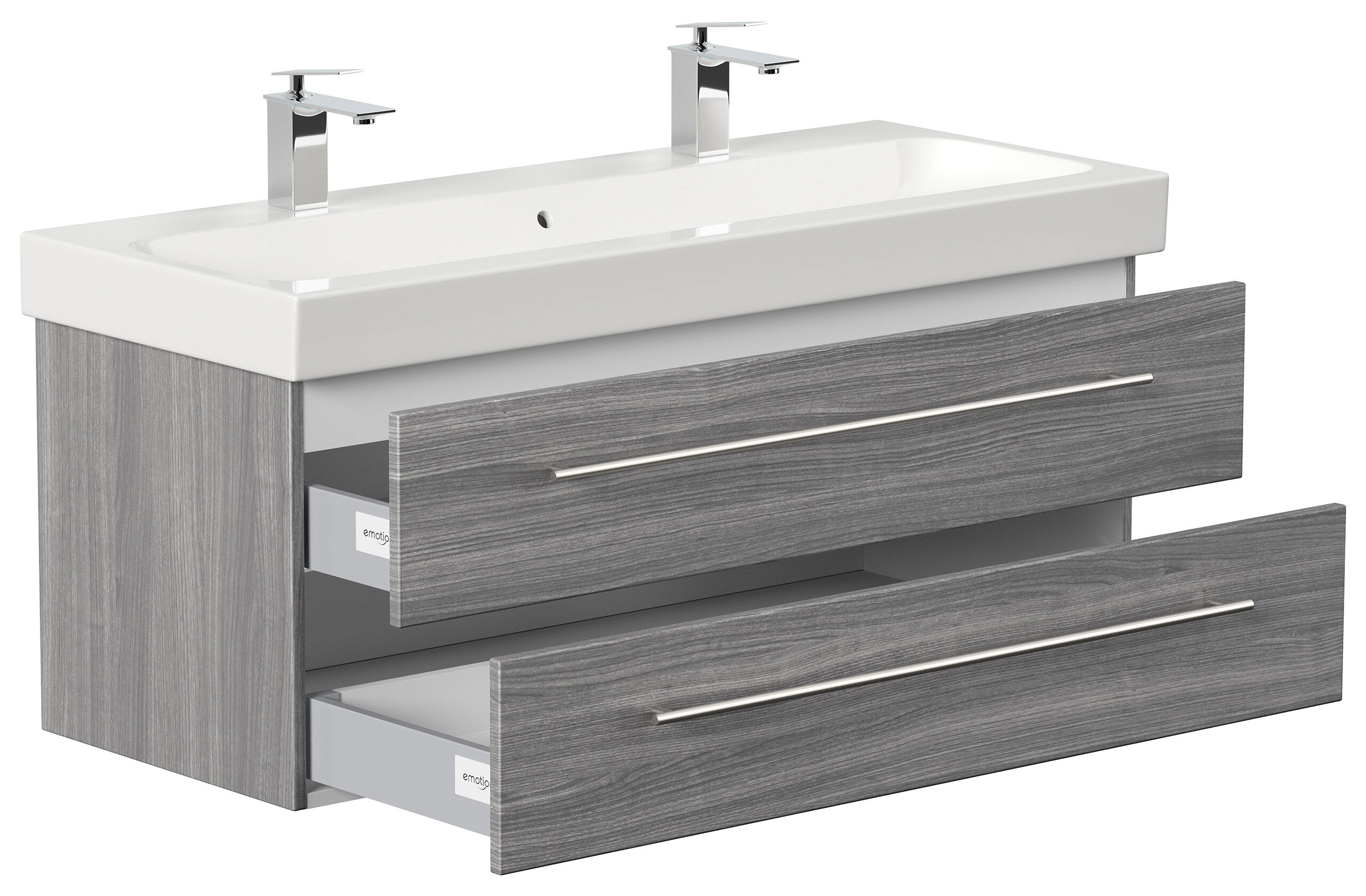 Badmöbel mit Geberit Icon Waschbecken 120 cm SoftClose silbereiche