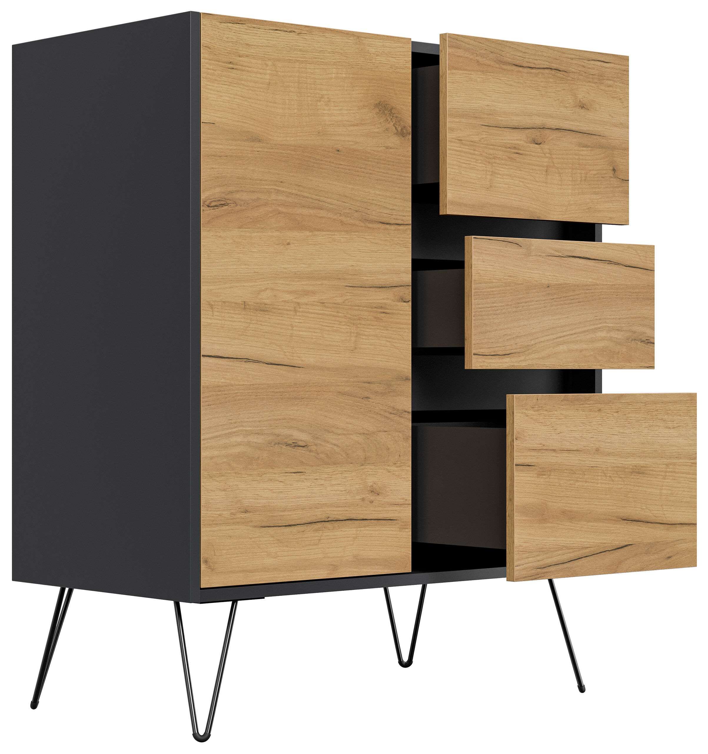 Design Sideboard Kommode Rauk 80cm 3 Greifraum SoftClose 1 Tür Grafit