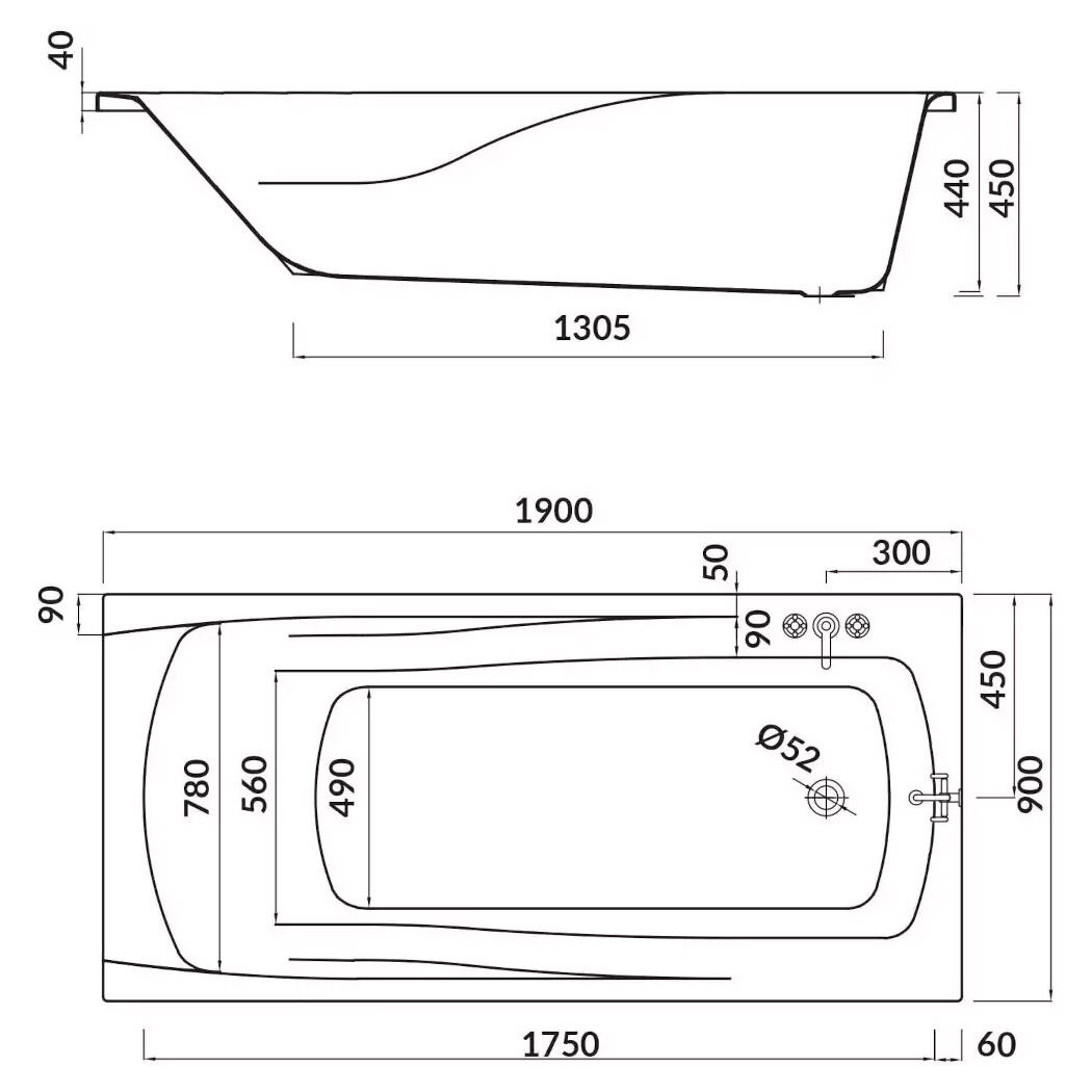 Rechteckige Badewanne Centauri 190x90cm
