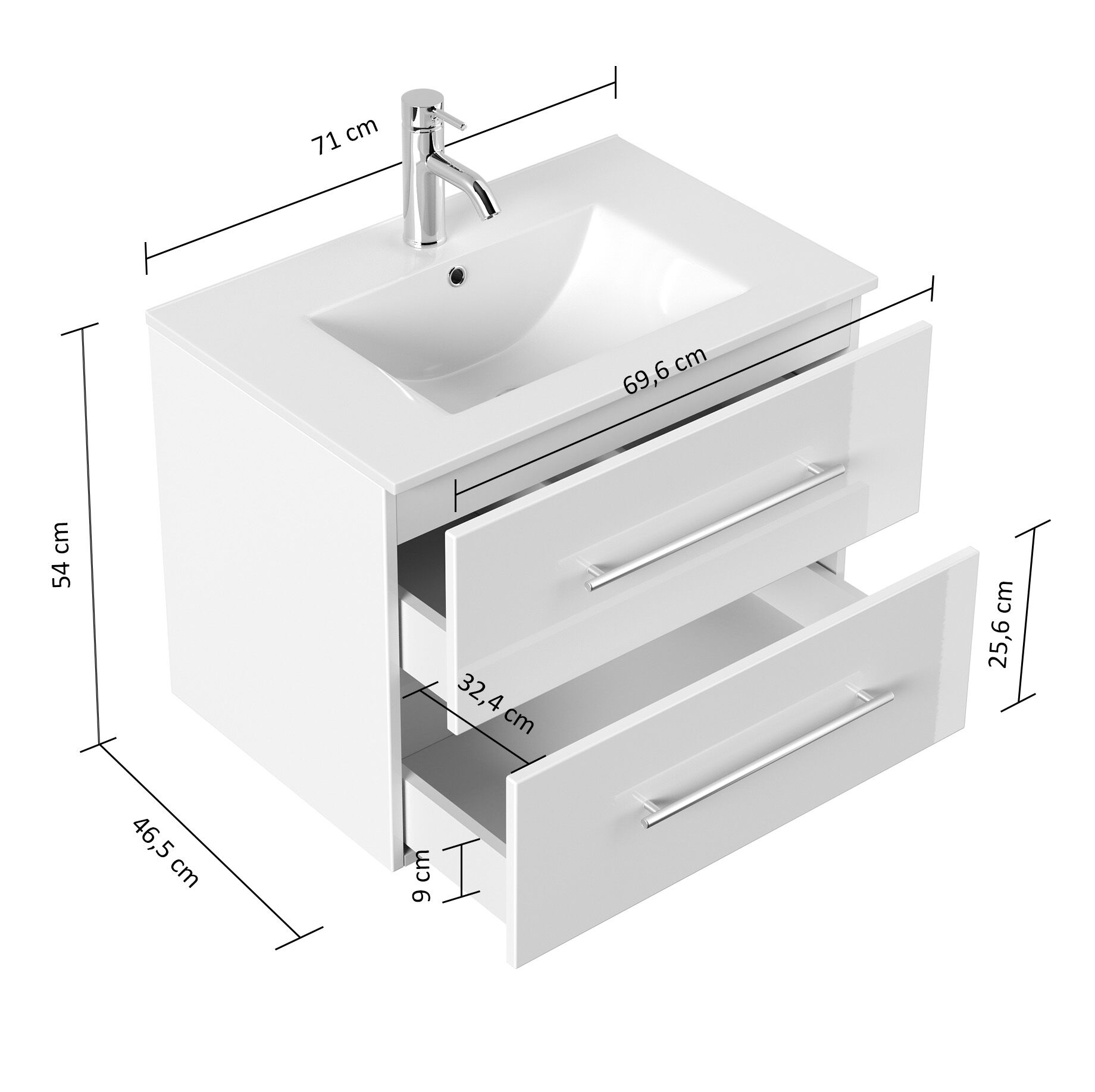 Badmöbel Set Firenze 70 3tlg. LED Spiegel und Seitenschrank grafit