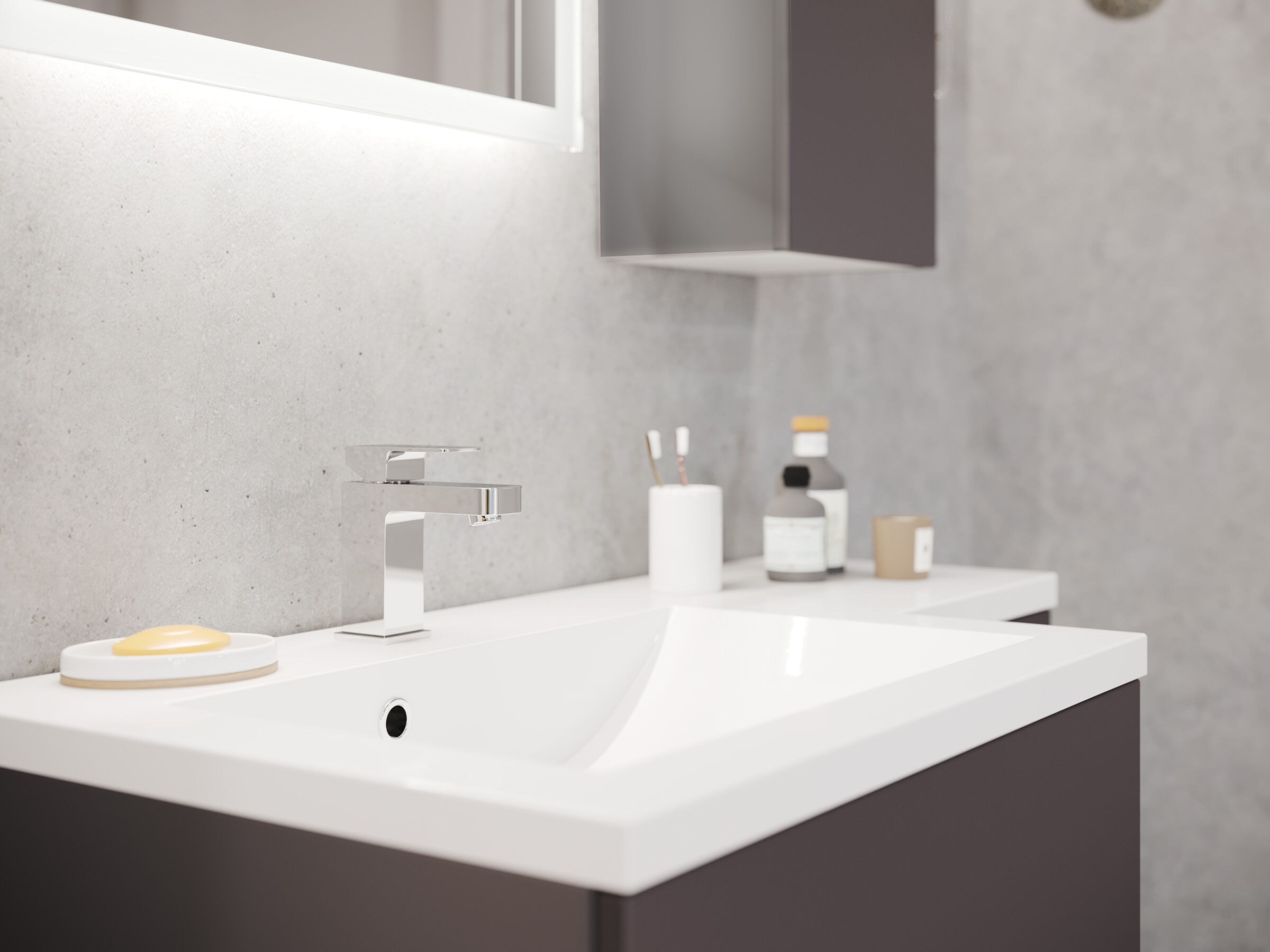 Badblock ELISA rechts 3er Set LED-Spiegel Hängeschrank anthrazit 