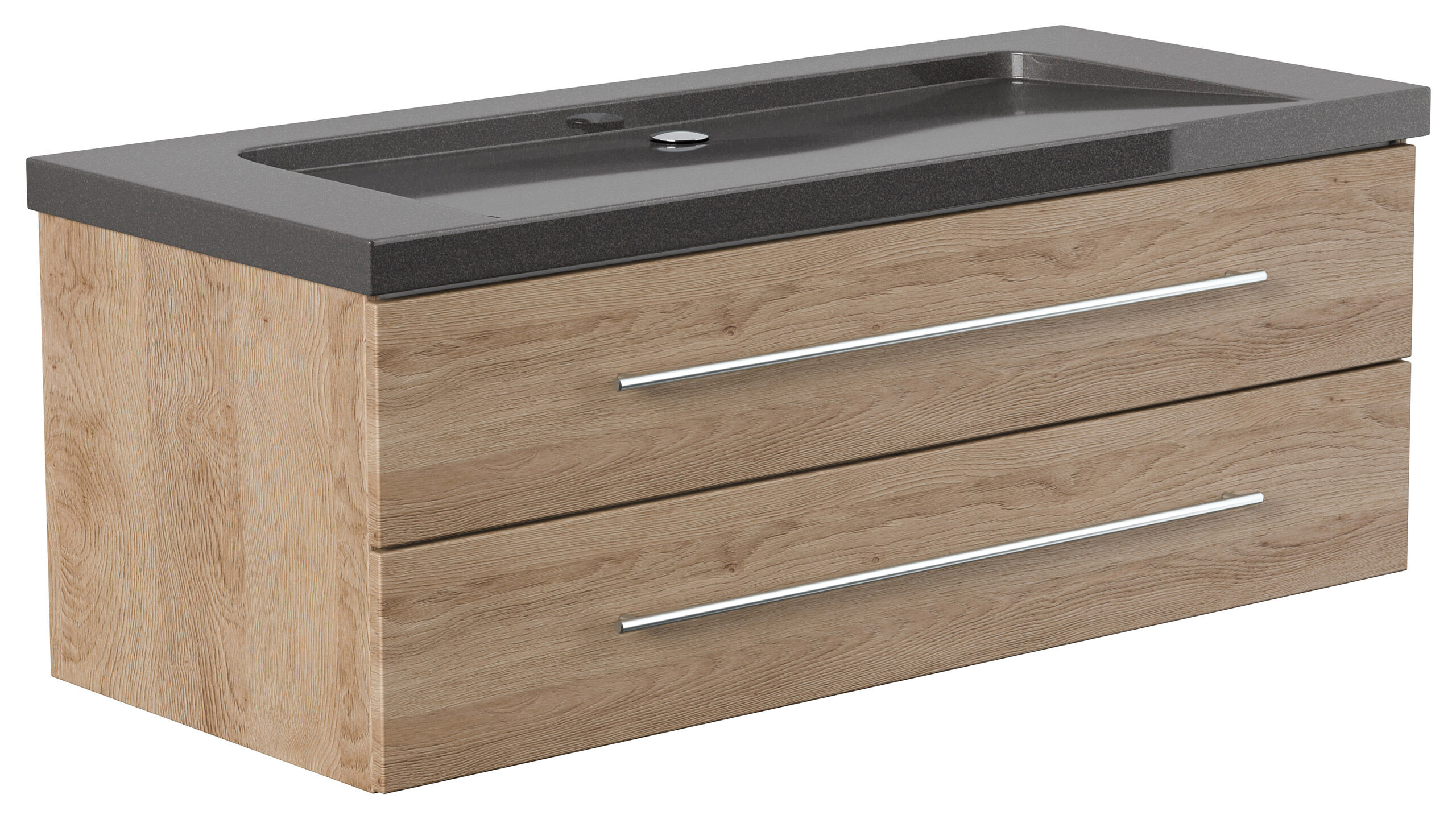 Badmöbel Granit India Black Damo 130 cm ohne Hahnloch SoftClose eiche hell