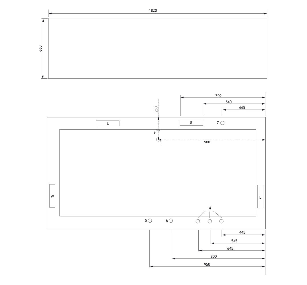 Rechteck Whirlpool Deus 182x80 Made in Germany 20 Massagedüsen ohne Armatur