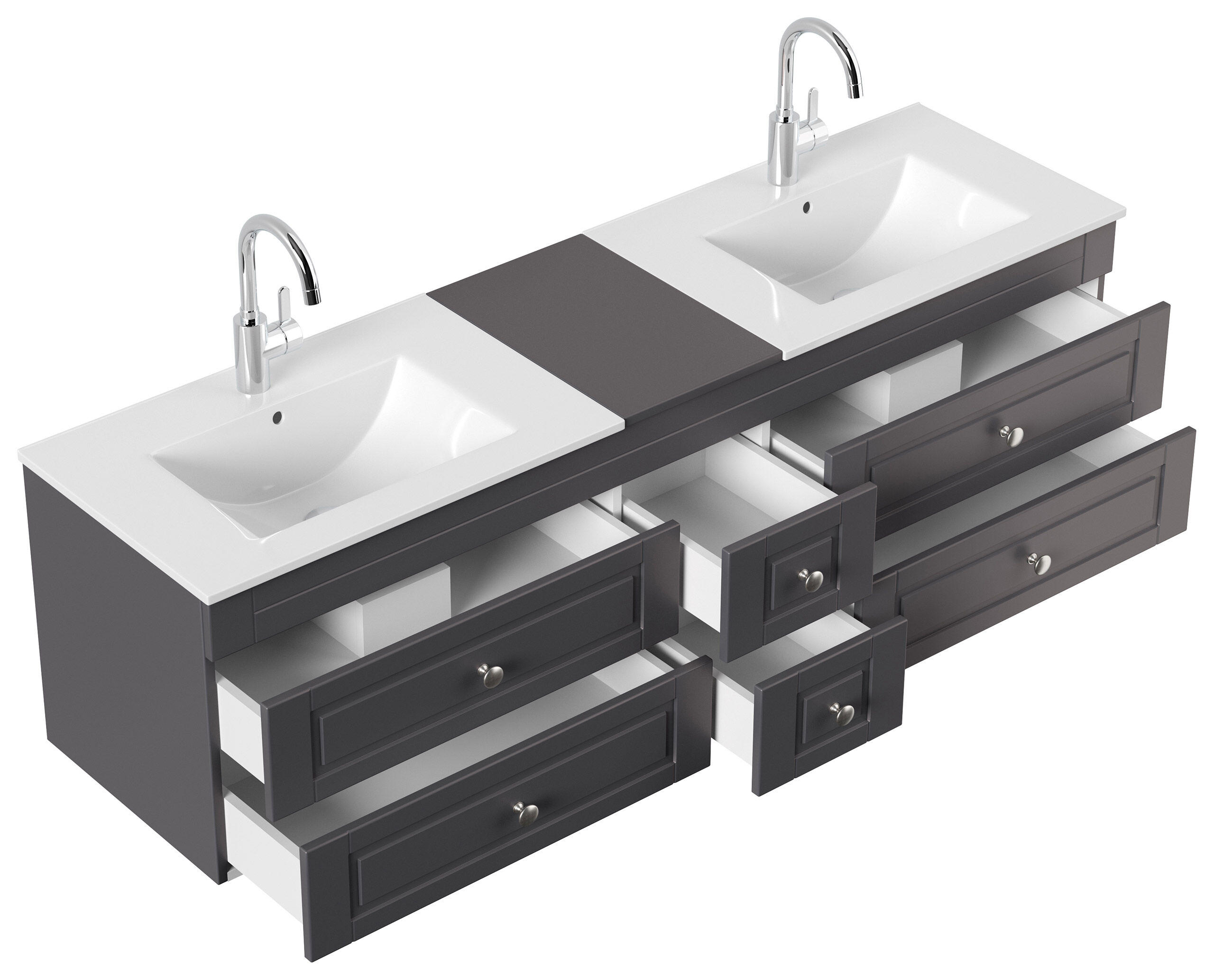 Badmöbel Milano XL Cottage Doppel-Waschbecken SoftClose anthrazit