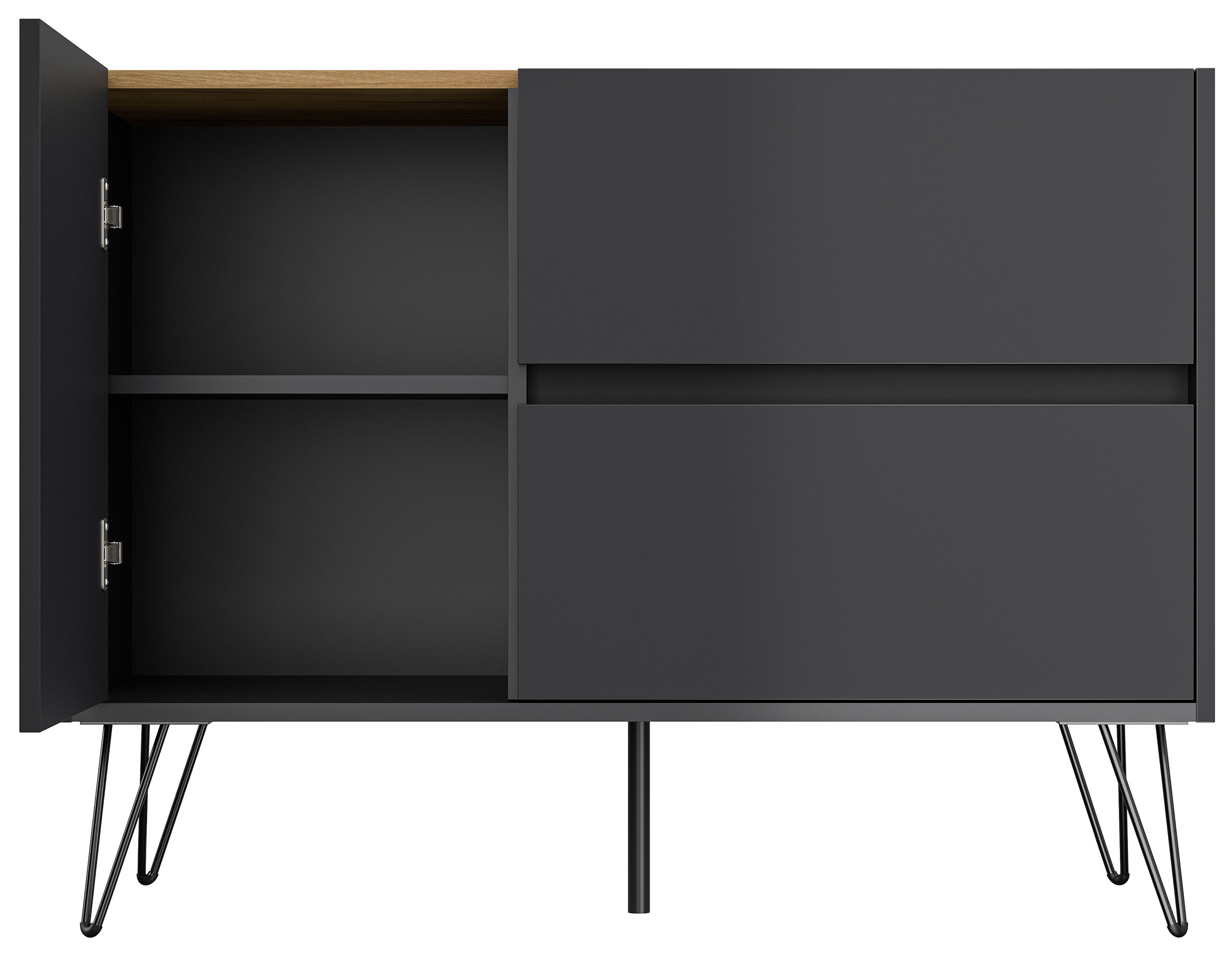 Sideboard Yako 100cm 2 SoftClose 1 Tür Grafit/Eiche Top