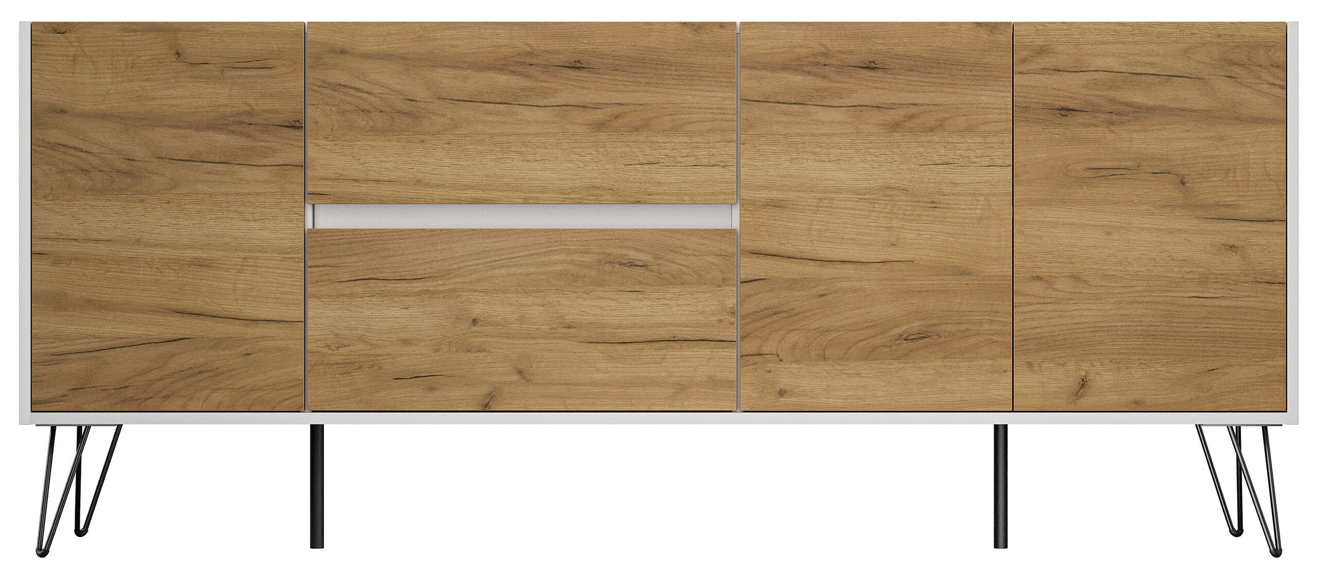 Raumwunder XL Sideboard Kommode Pharo 180cm 2 SoftClose 3 Türen Weiß/Eiche Front
