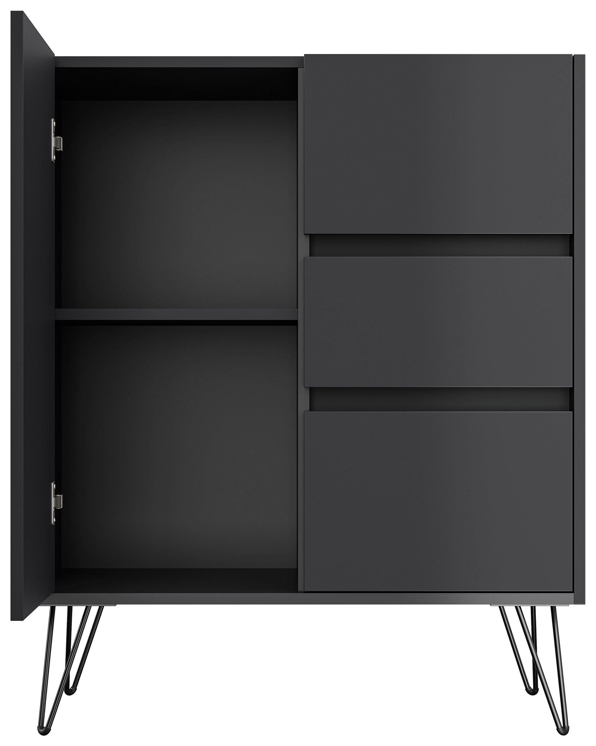 Design Sideboard Kommode Rauk 80cm 3 Greifraum SoftClose 1 Tür Grafit