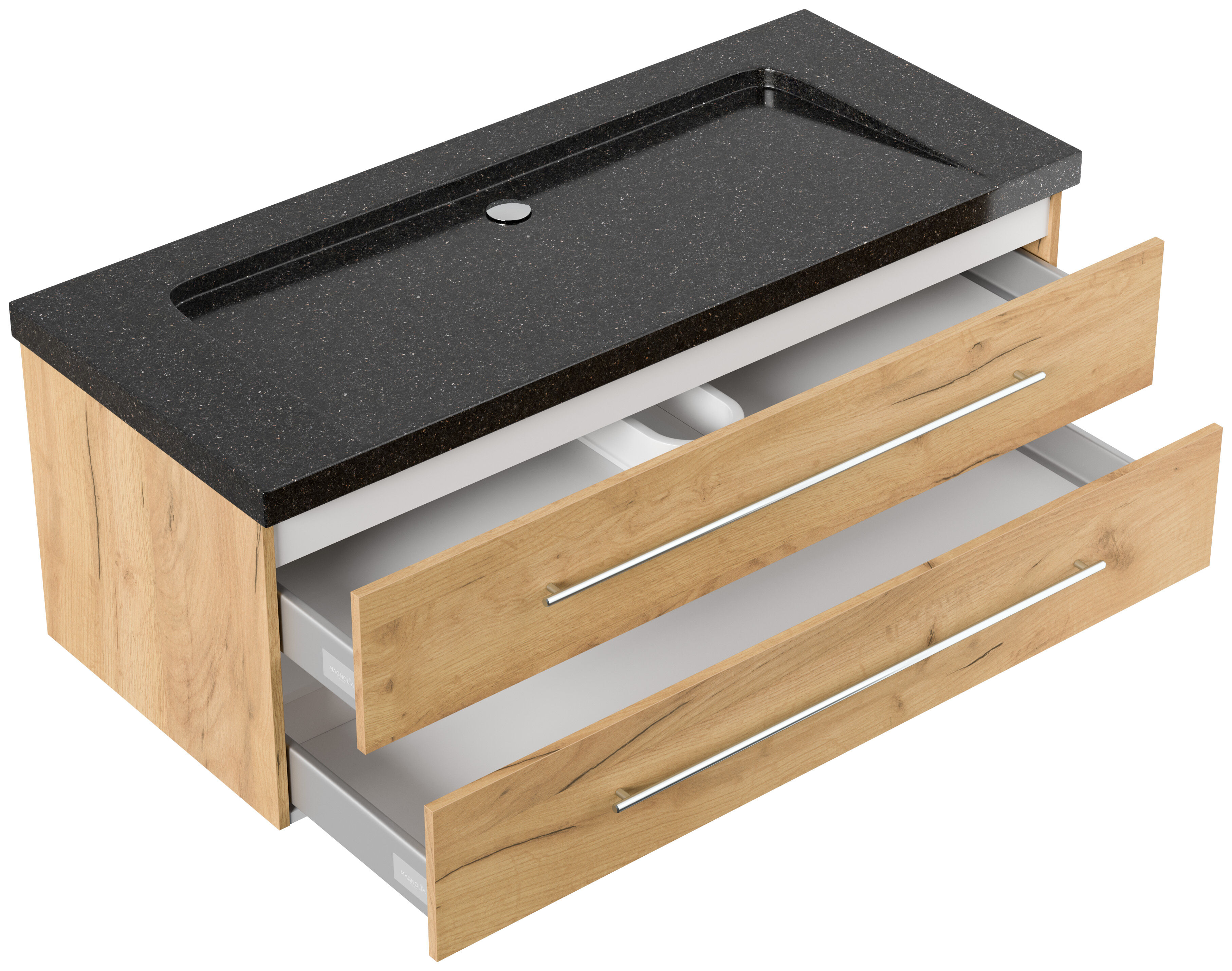 Badmöbel Granit Galaxy Black Damo 130 cm ohne Hahnloch SoftClose weiß hochglanz