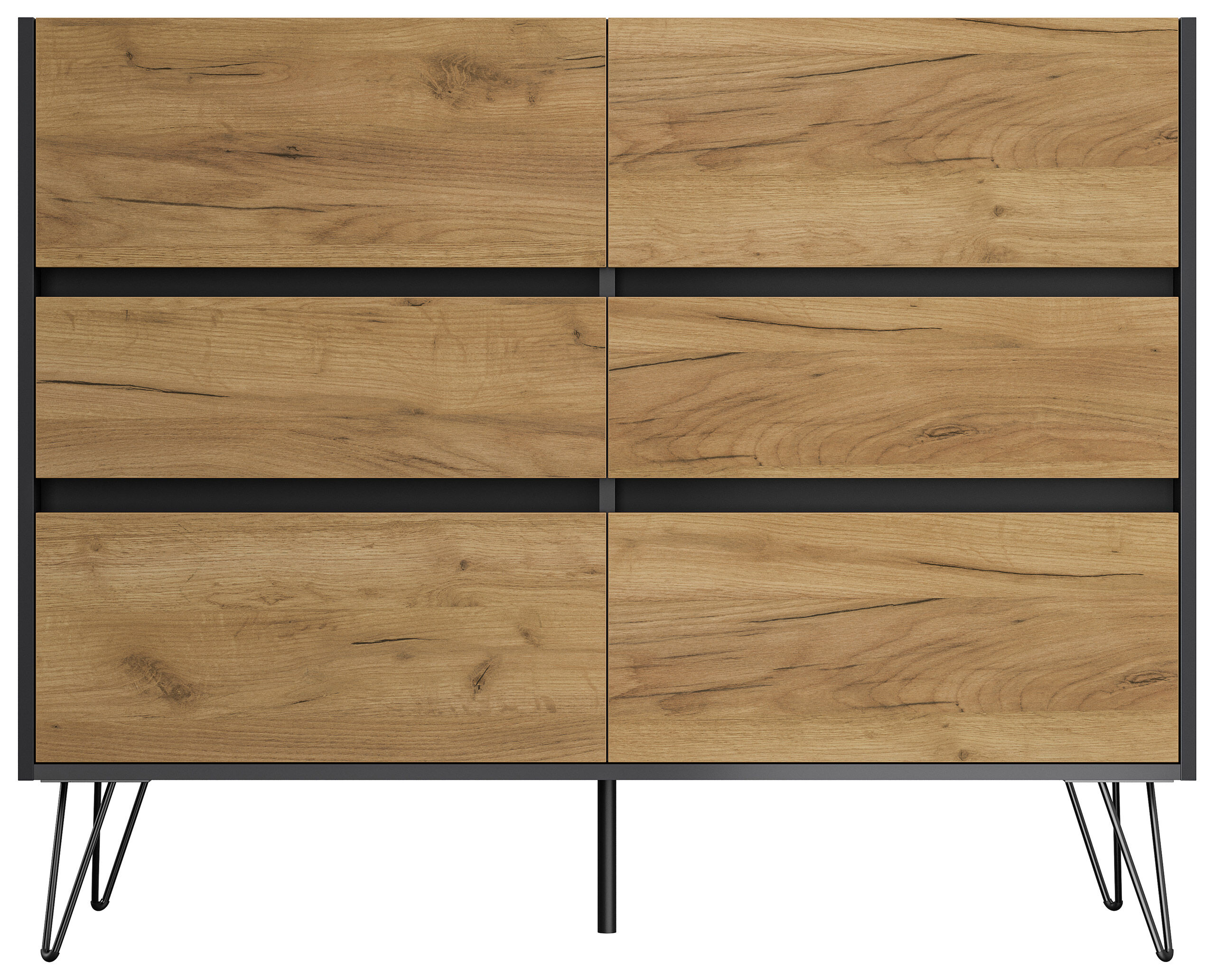 Sideboard Kommode Volo 120cm Greifraum 6 SoftClose Schubladen Weiß/Eiche Front