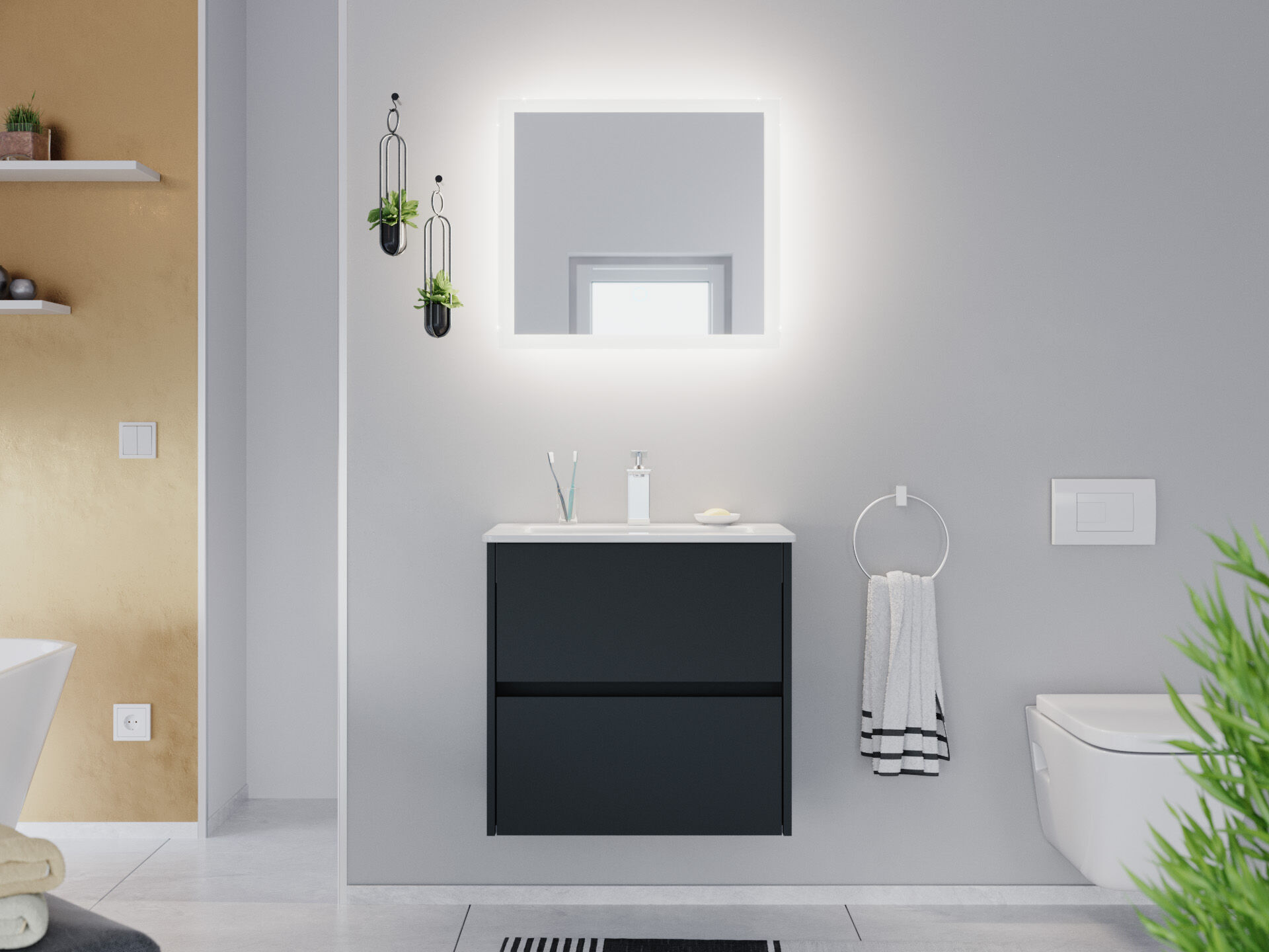 Badmöbel Set Taifun Slimline 60cm & LED Spiegel grafit