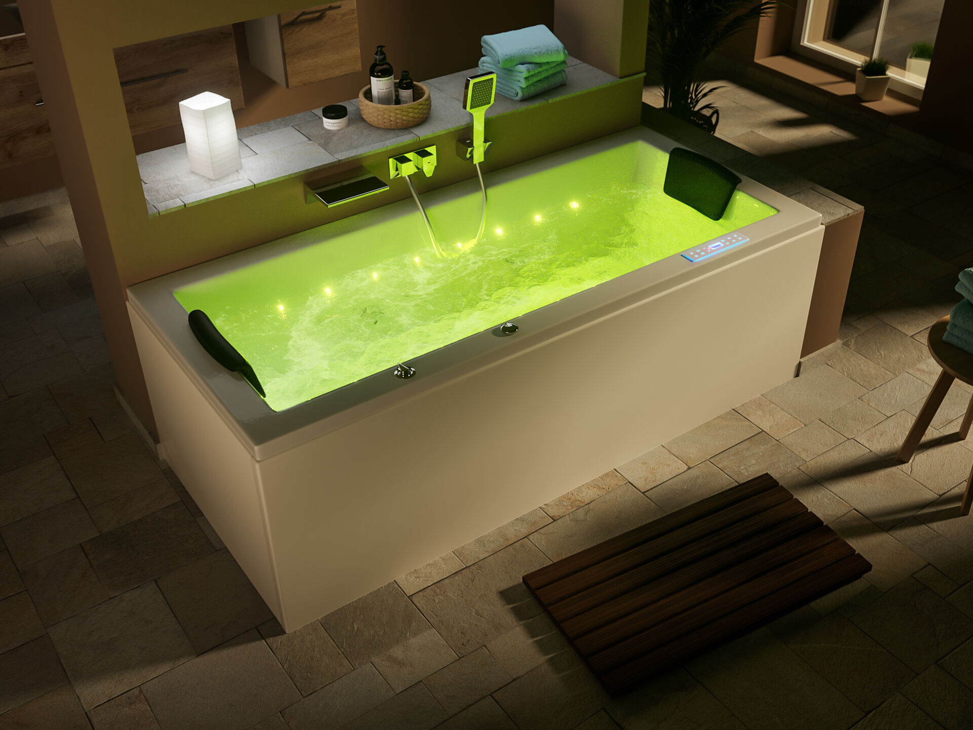 Deluxe Whirlpool Omega Ultra 170x75 Made in Germany 80 Düsen & LED ohne Armatur