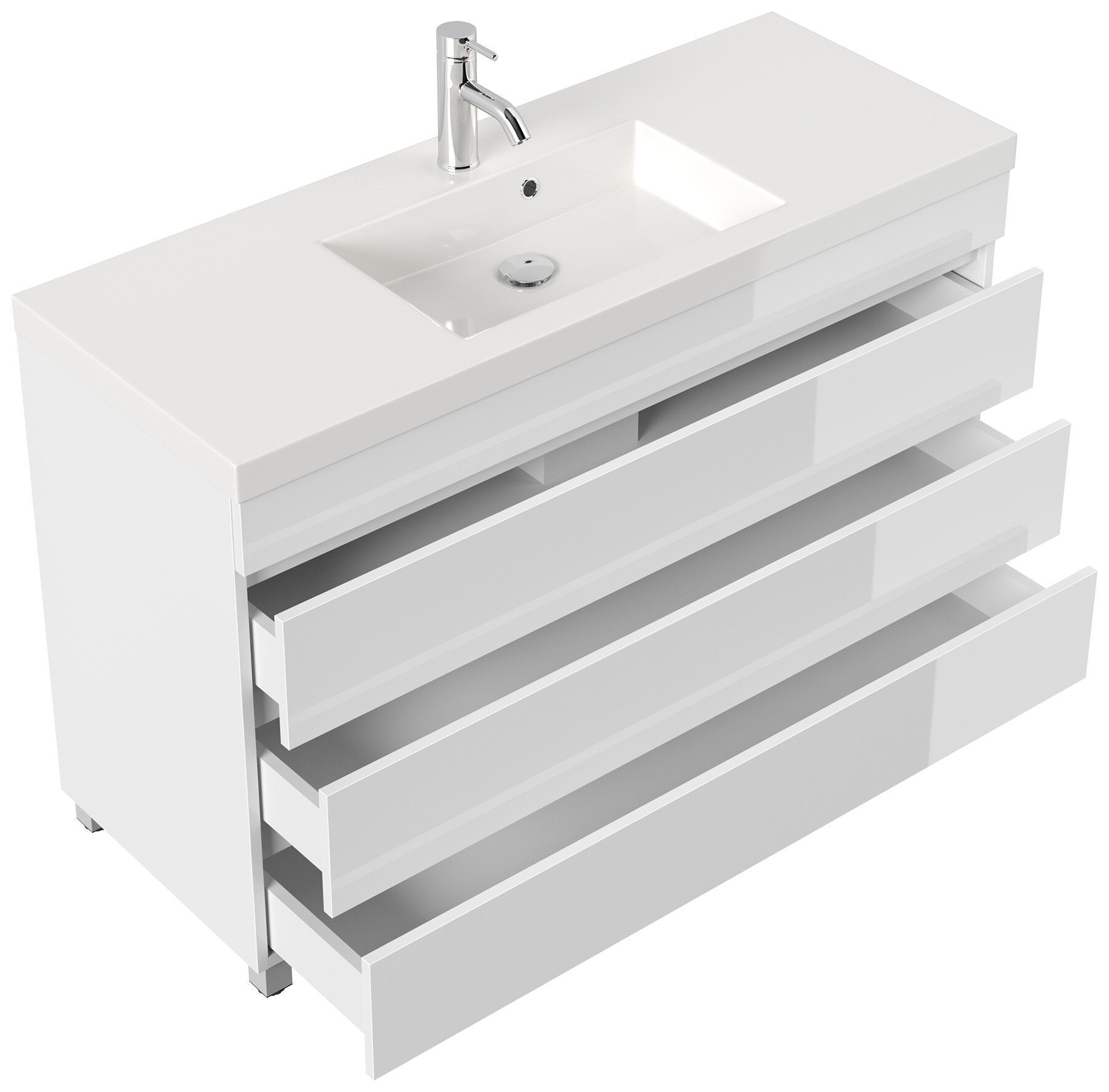 Stand Badmöbel GENEVA 120 SoftClose weiss hochglanz mit 3 grifflosen Schubladen