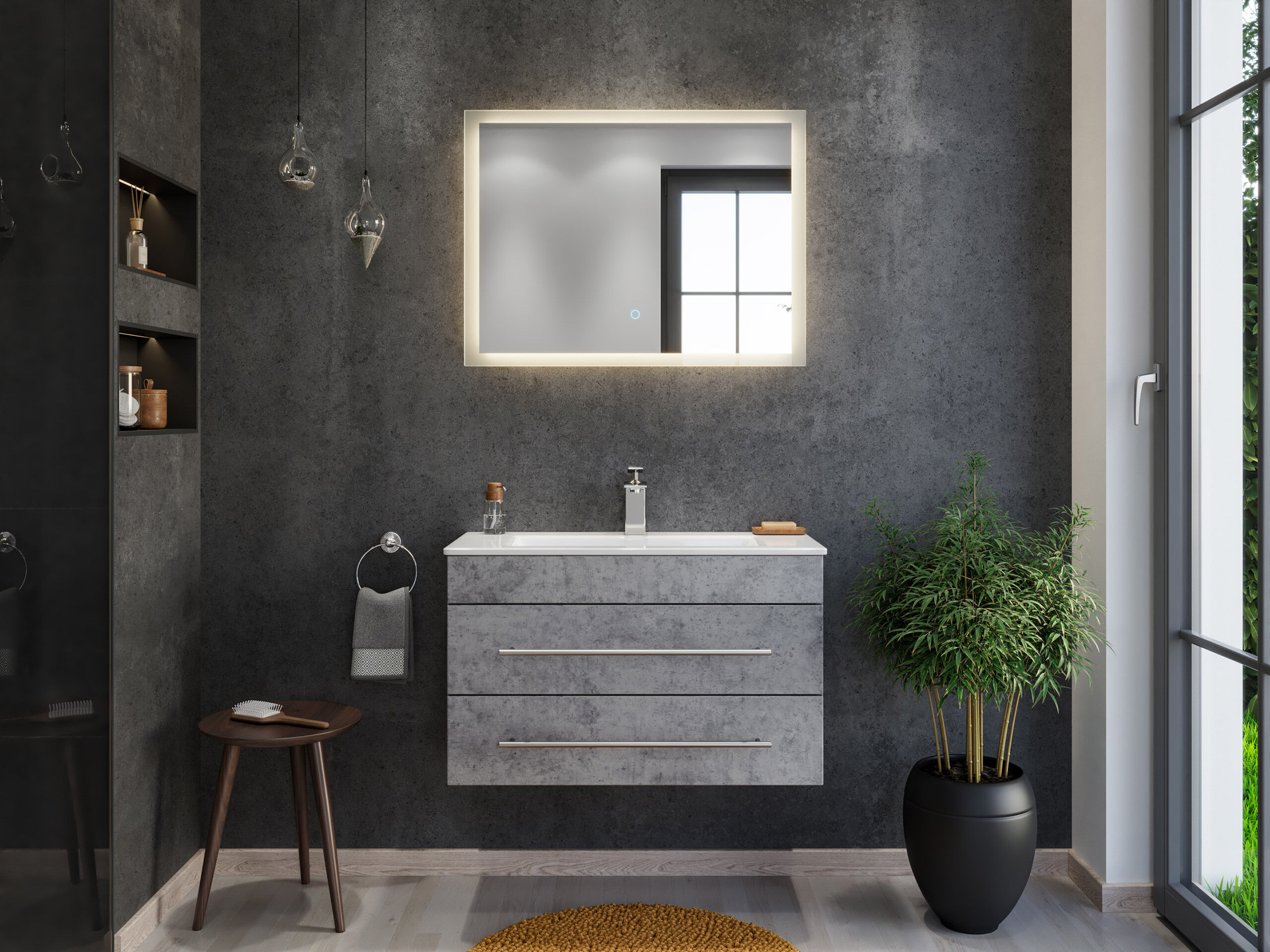Badmöbel Mars 800 2-teilig mit LED Spiegel SlimLine SoftClose weiss hochglanz