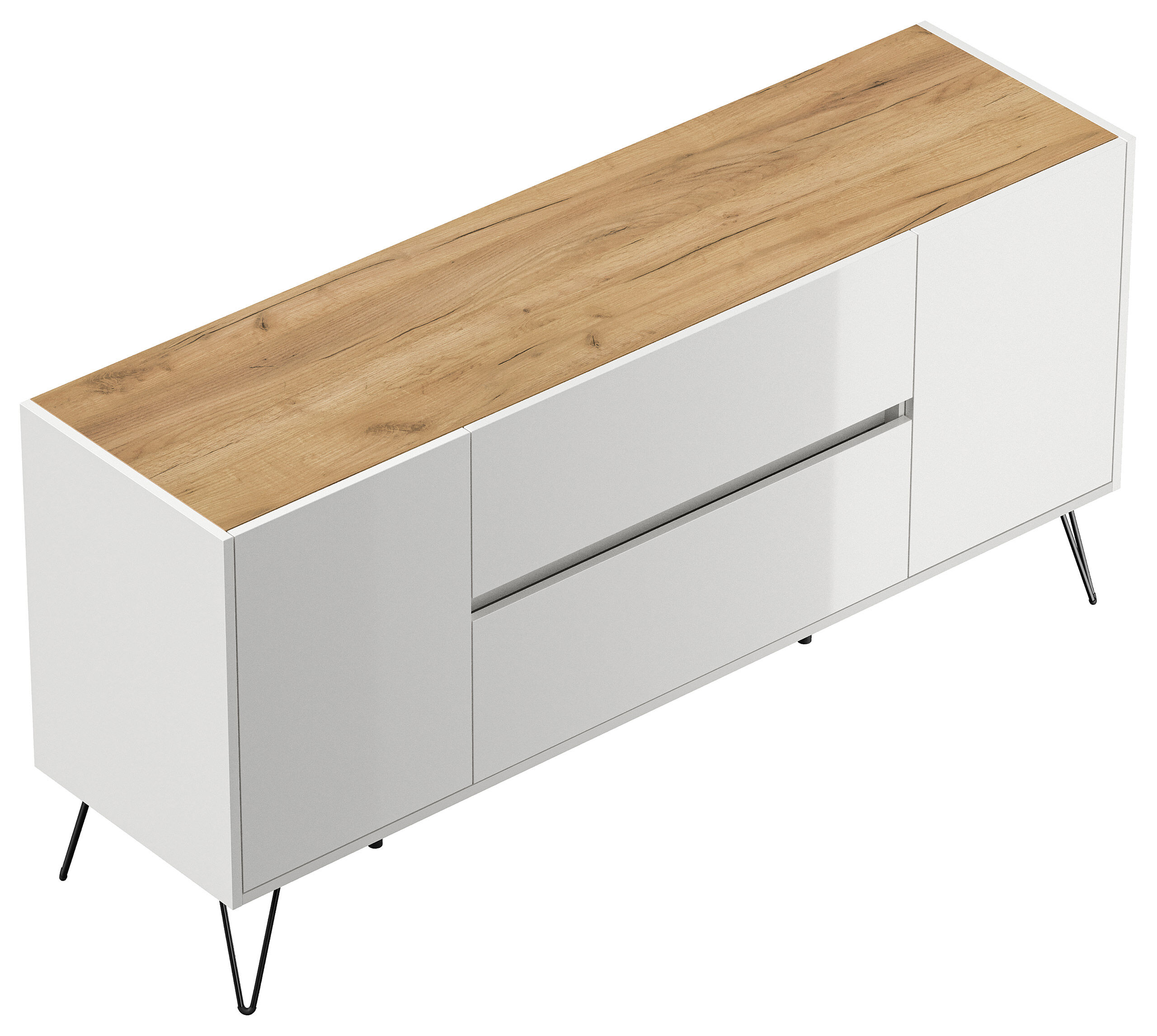 Sideboard Yako 155cm 2 SoftClose 2 Türen Weiß/Eiche Top