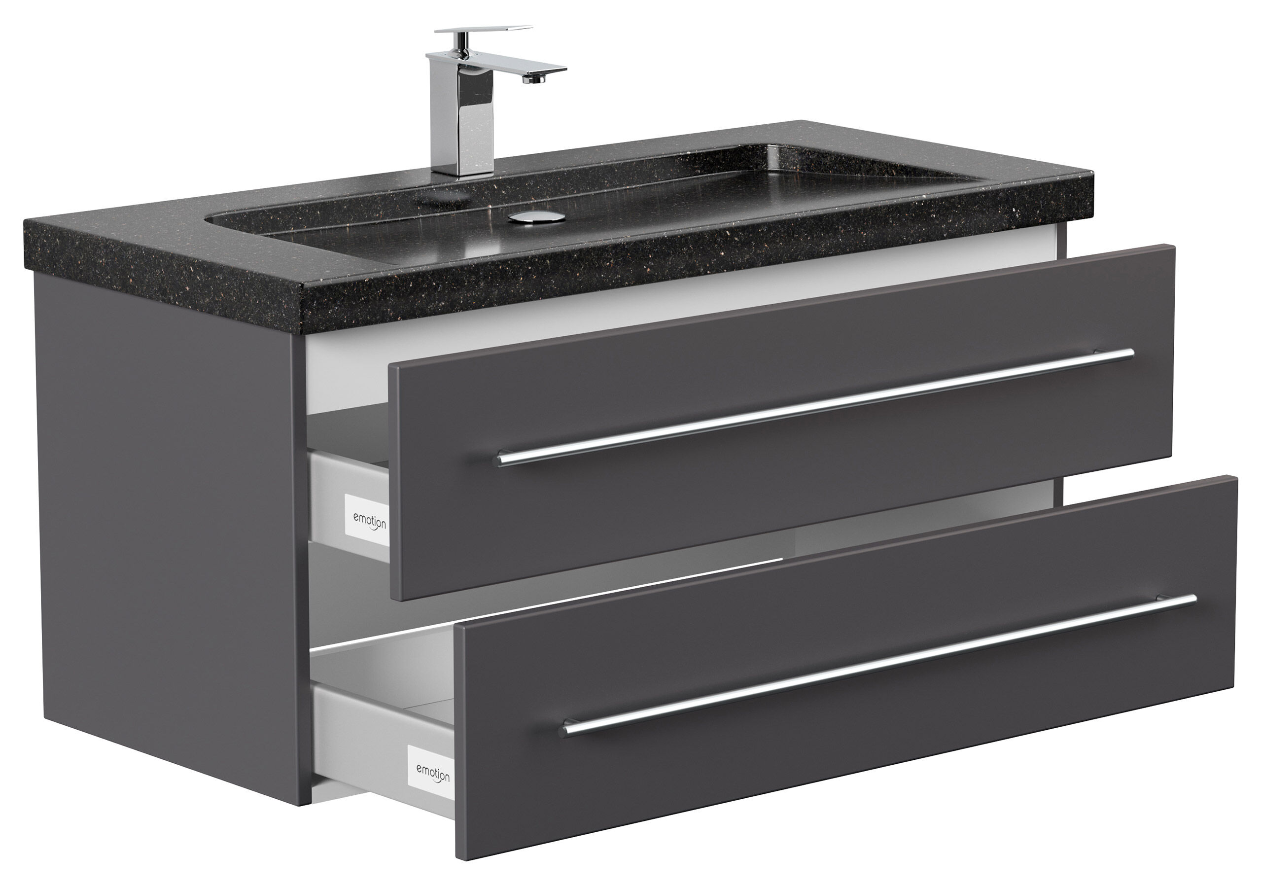 Badmöbel Granit Galaxy Black Damo 100 cm 1 Hahnloch SoftClose anthrazit