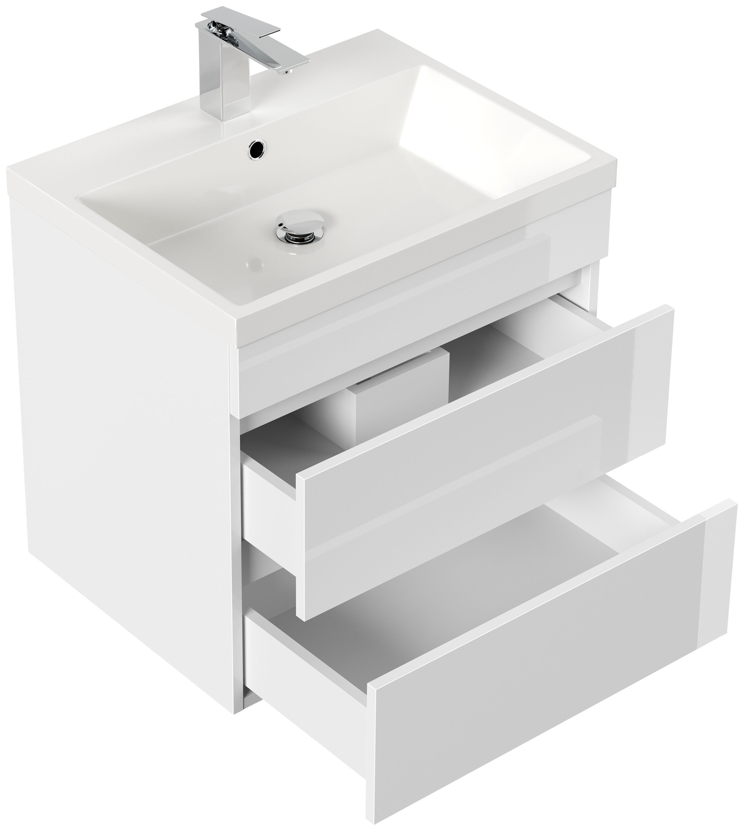 Badmöbel Via 60 SoftClose weiss hochglanz mit grifflosen Schubladen