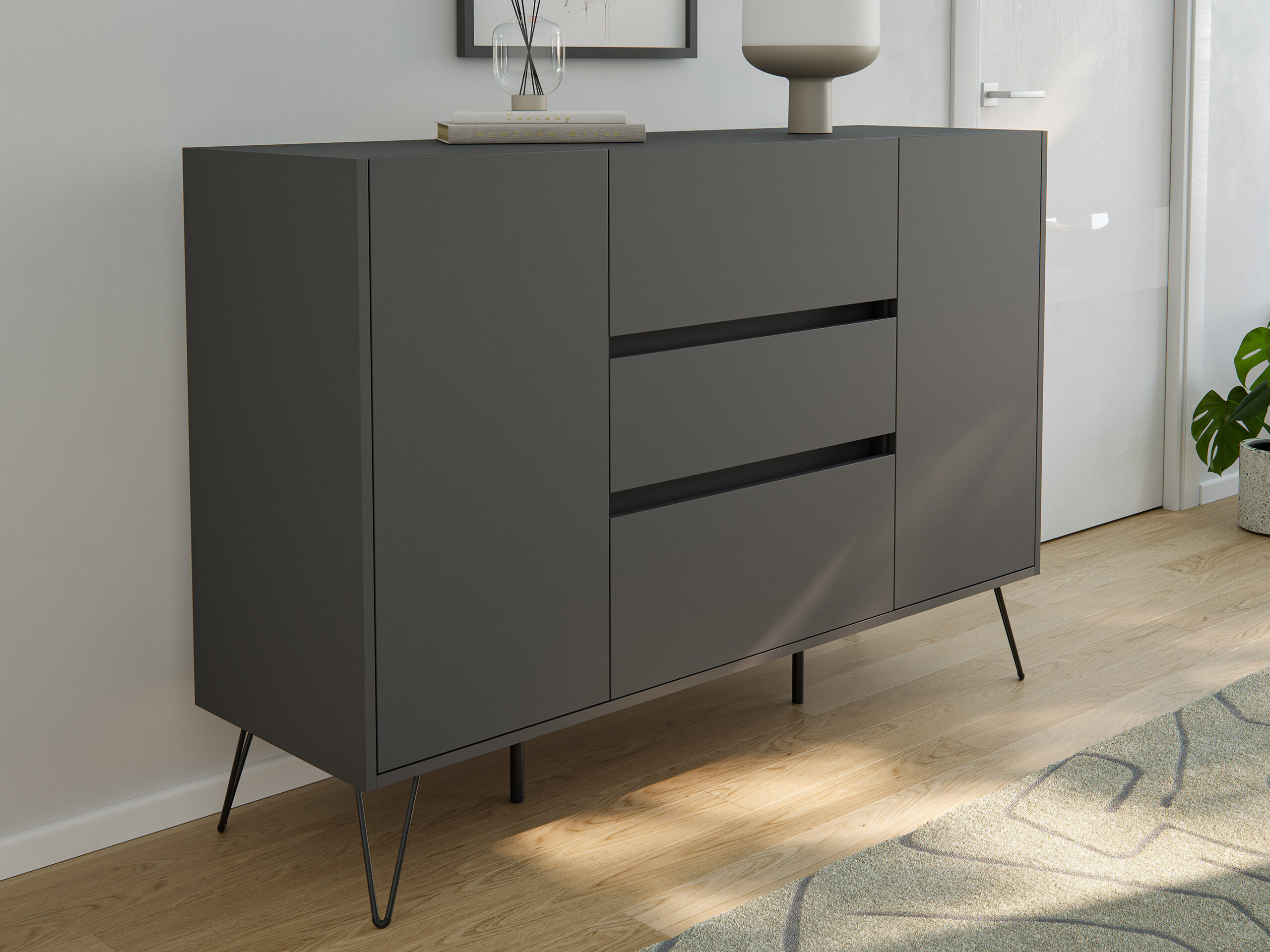Sideboard Yako XL 140cm 3 SoftClose 2 Türen Grafit
