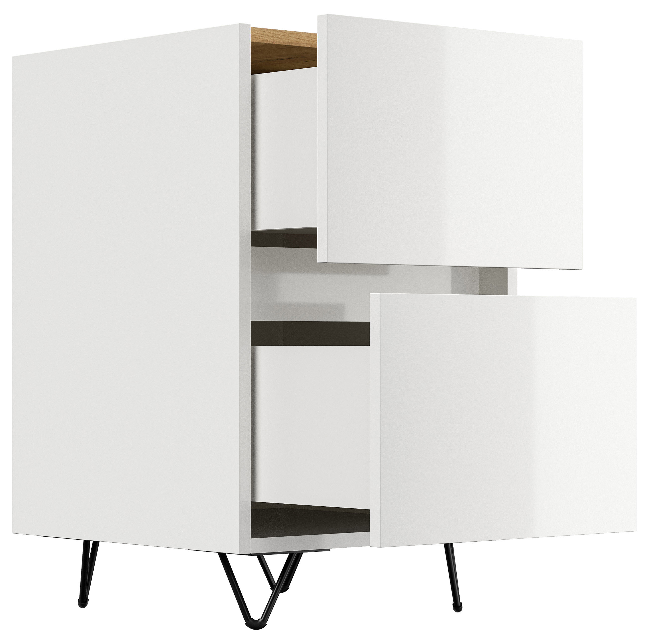 Nachttisch Yako 40cm 2 SoftClose stehend Weiß & Eiche Top