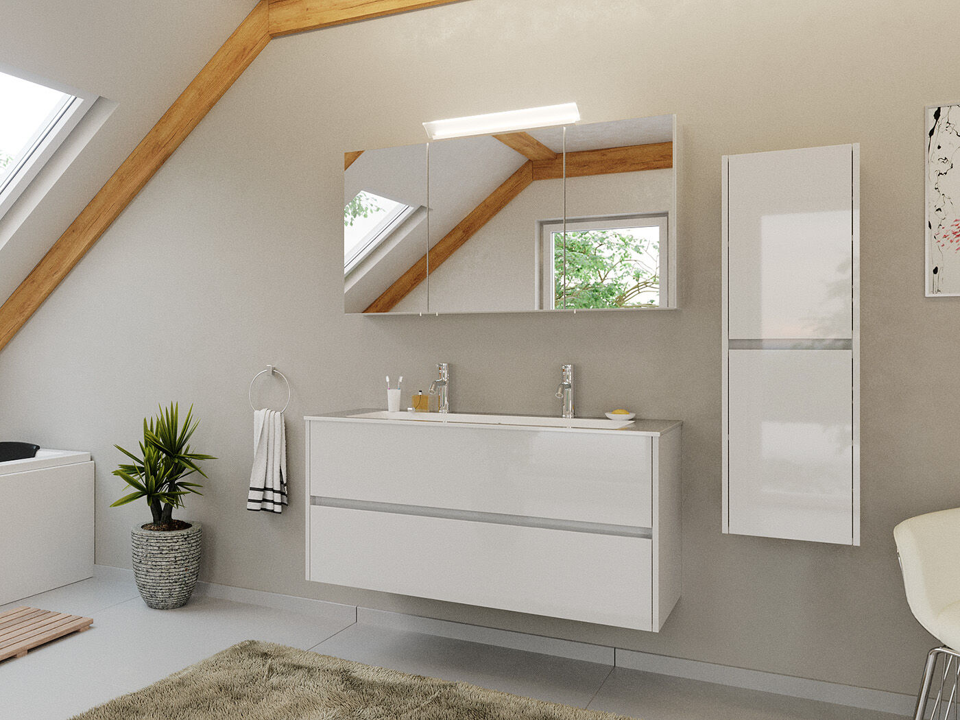 Doppel-Badmöbel Set Taifun 4tlg. 120 cm Spiegelschrank & 2x Seitenschrank eiche