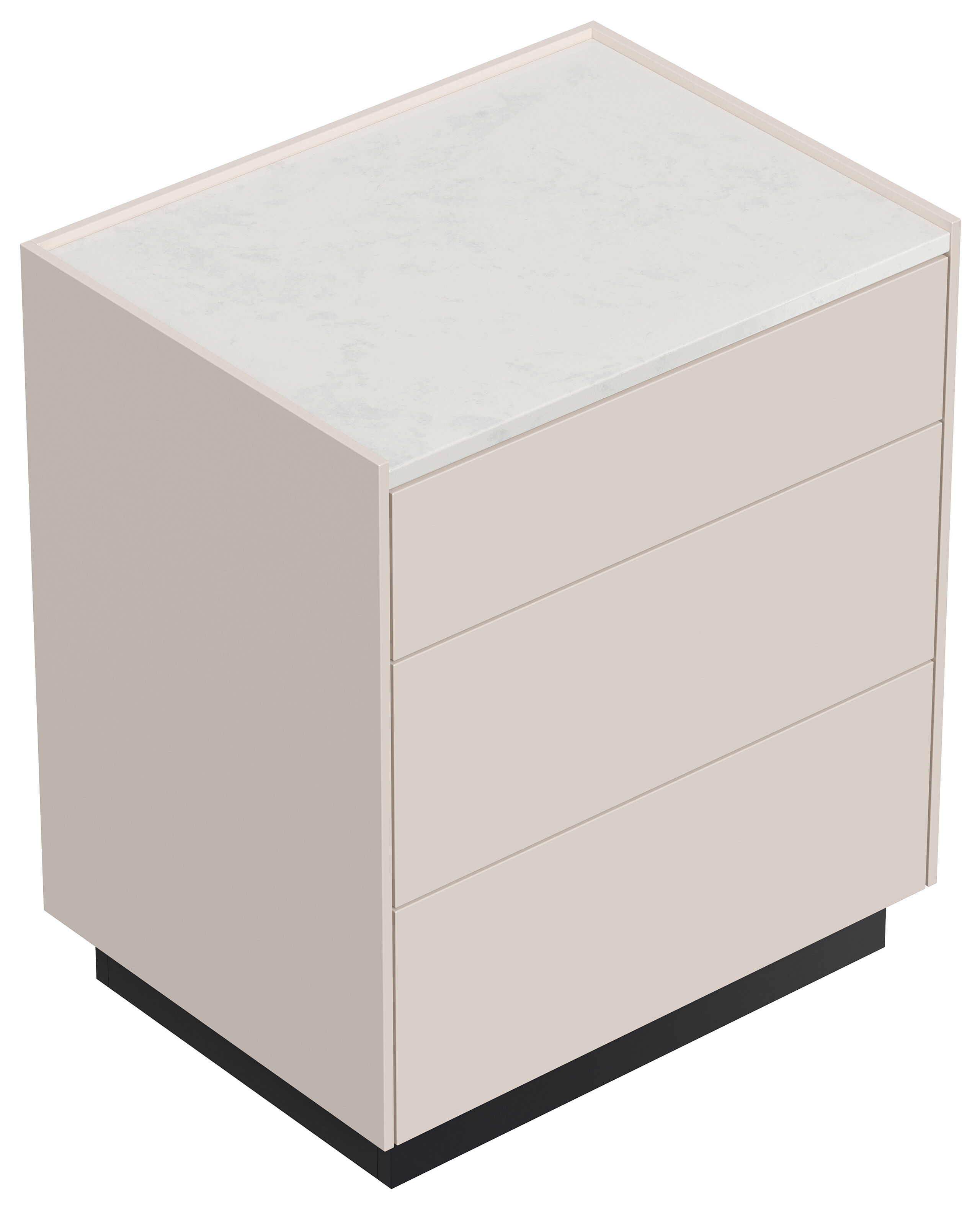 Design Nachttisch Kommode Lux L 60cm, Quarztop, 3 Pushauszüge lackiert Weiß Hgl