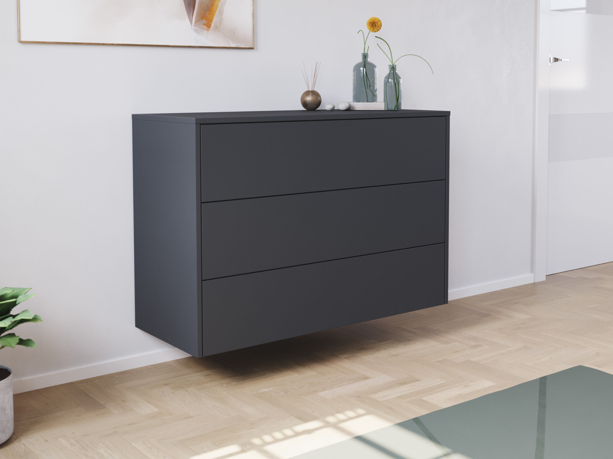 Sideboard Kommode Hero B hängend 100cm 3 Pushauszüge Grafit | Grafit