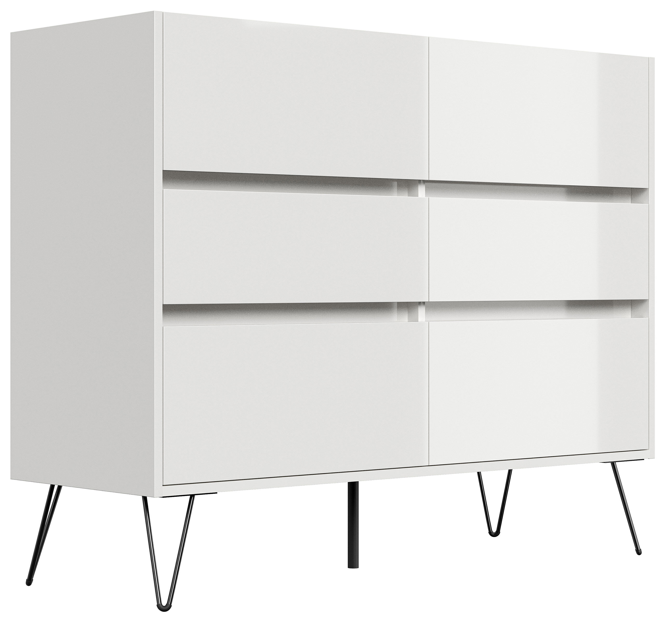 Sideboard Kommode Volo 120cm Greifraum 6 SoftClose Schubladen Weiß/Eiche Top