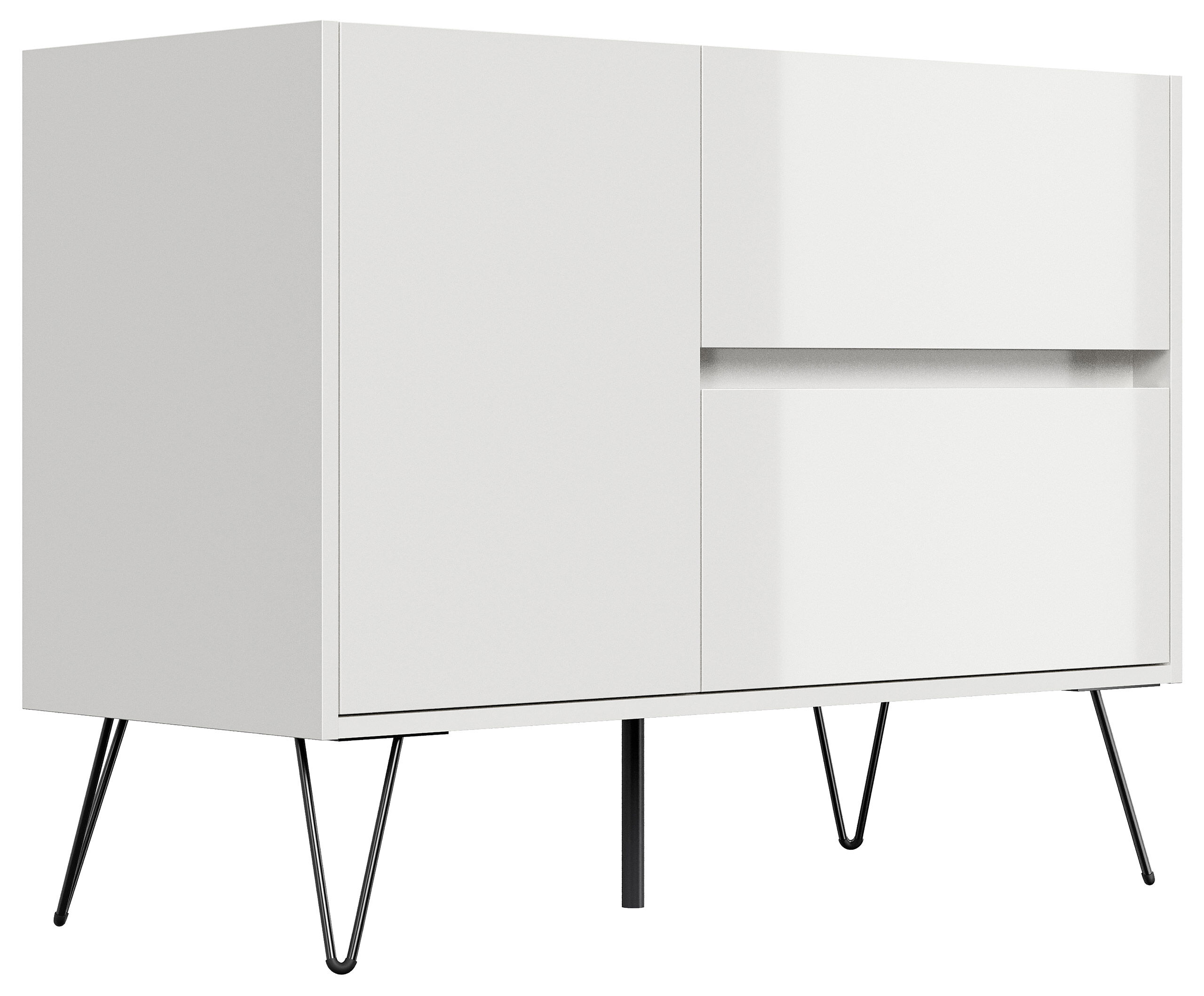 Raumwunder L Sideboard Kommode 100cm 2 SoftClose 1 Tür Grafit/Eiche Front