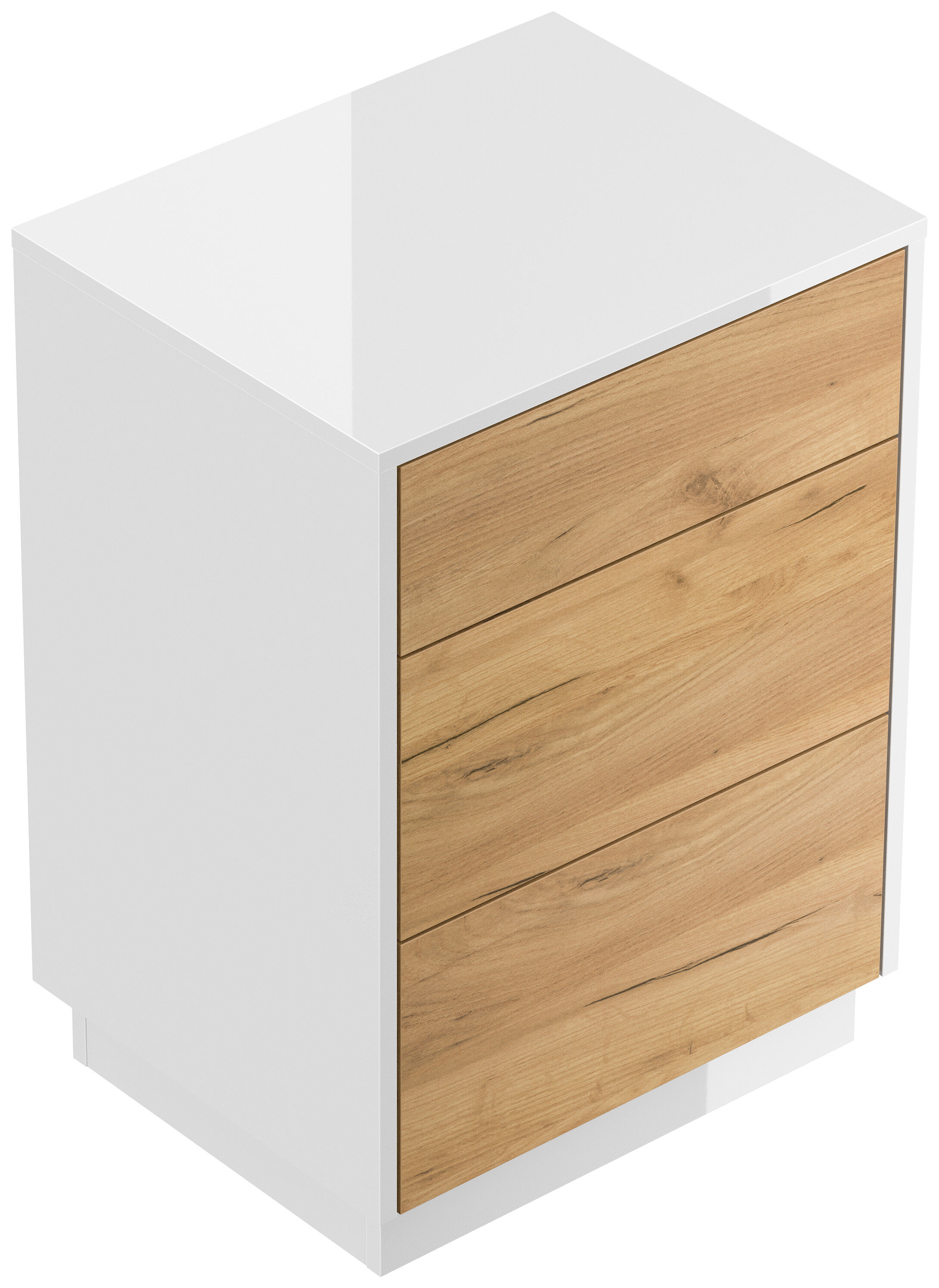 Design Nachttisch Lux M 50cm stehend, 3 Pushauszüge Grafit Eiche