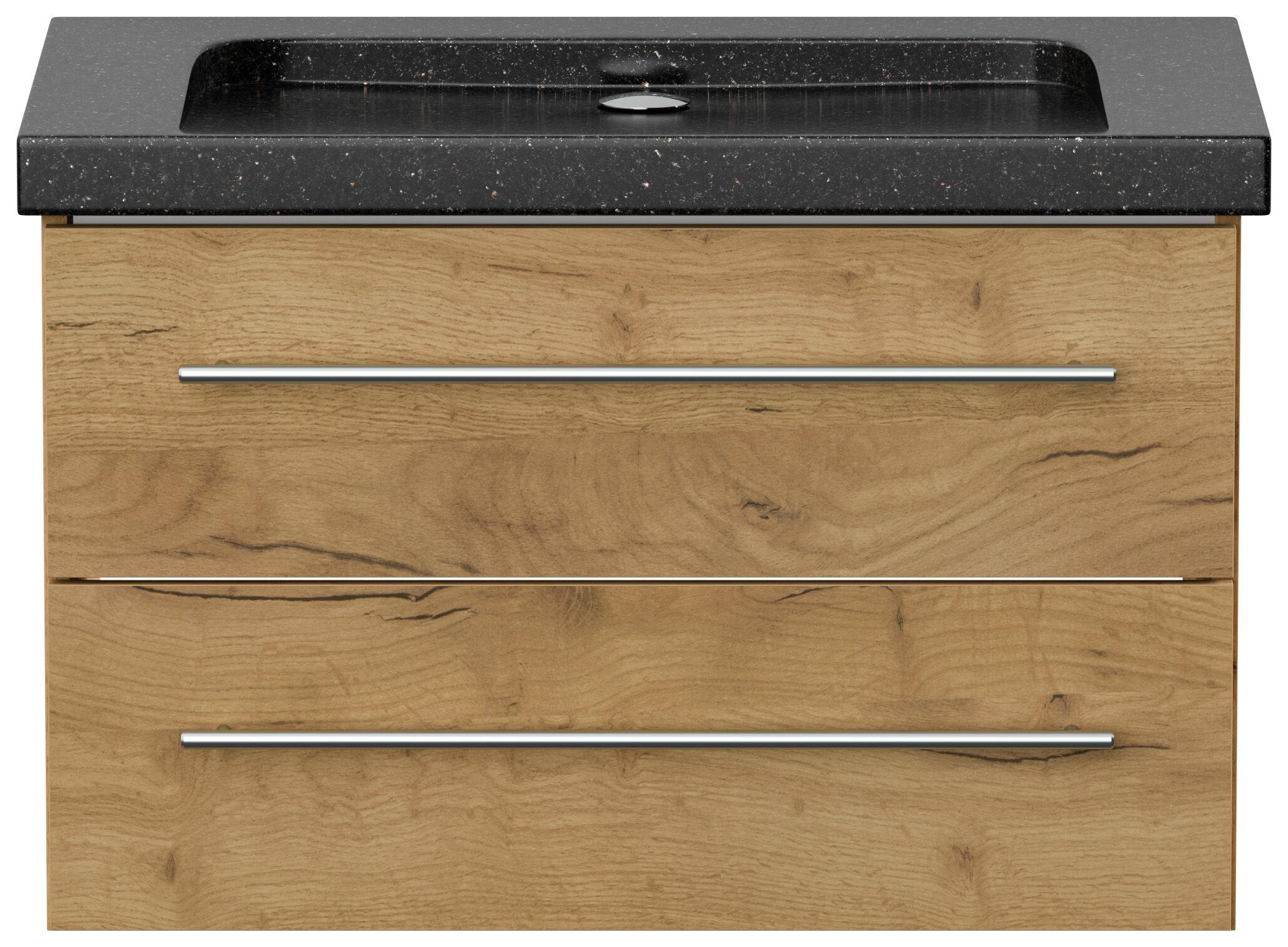 Badmöbel Granit Galaxy Black Damo 75 cm ohne Hahnloch SoftClose eiche gold