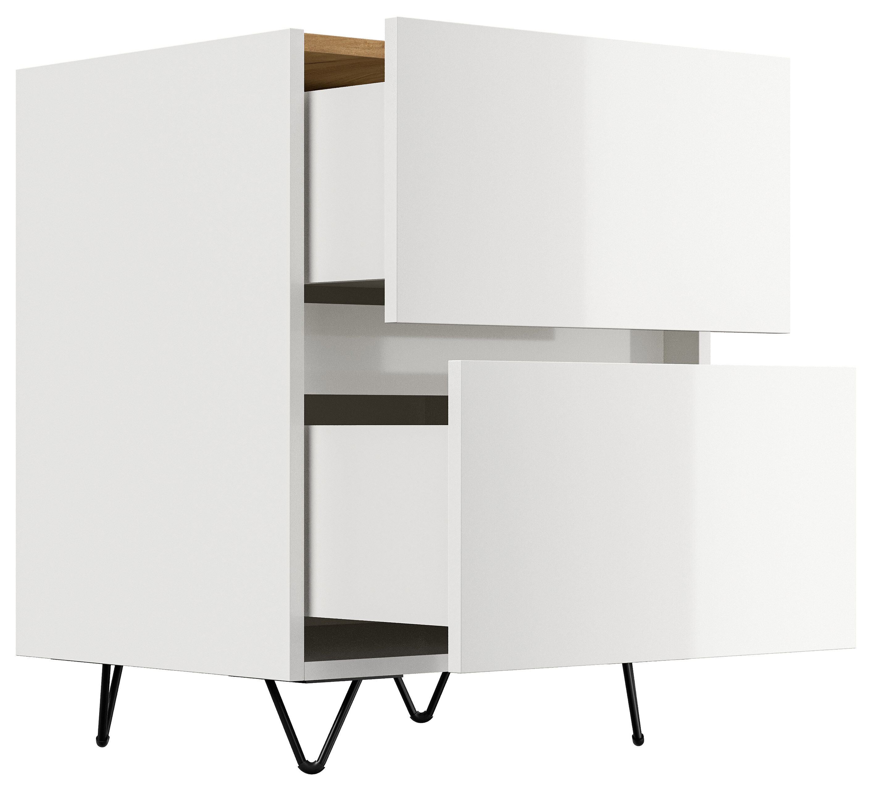 Nachttisch Yako 50cm 2 SoftClose stehend Weiß & Eiche Front