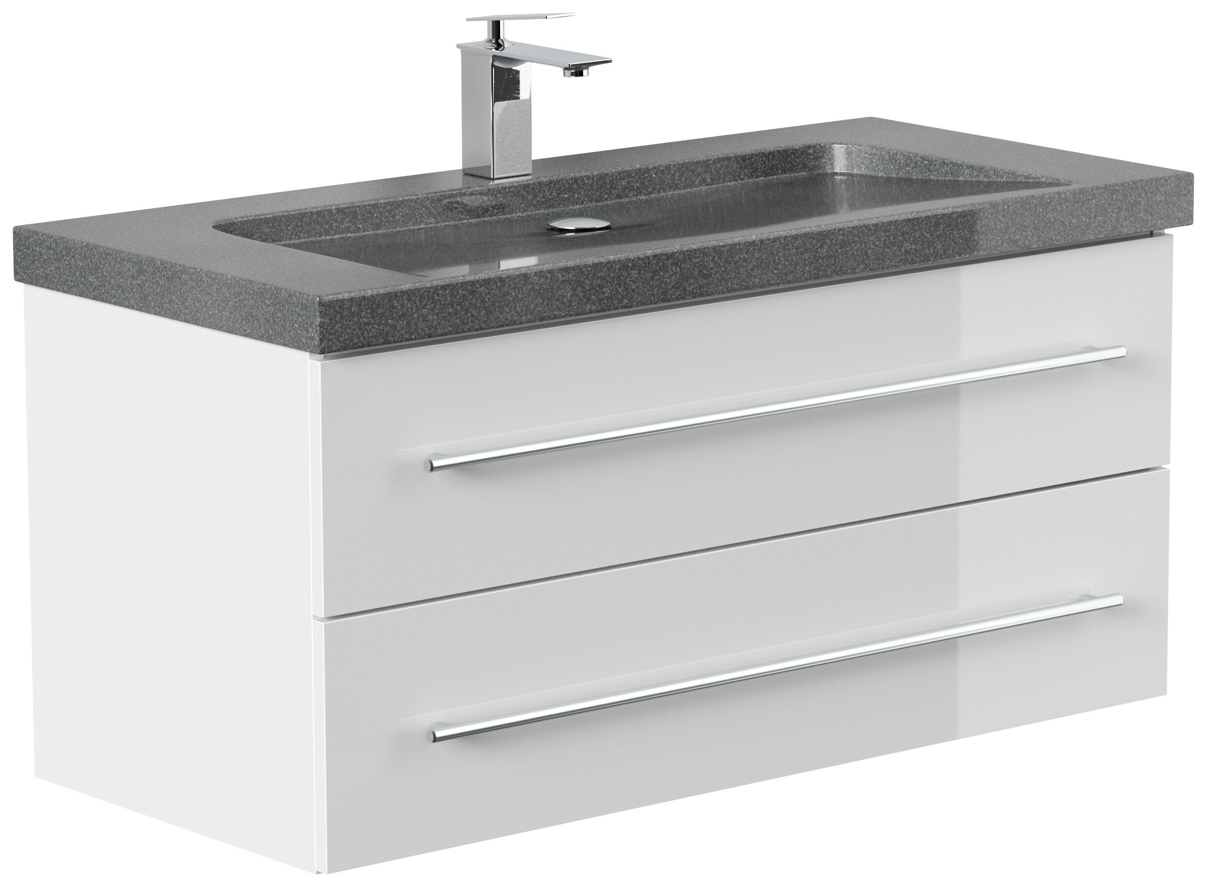 Badmöbel Granit G654 Damo 100 cm 1 Hahnloch SoftClose weiß hochglanz