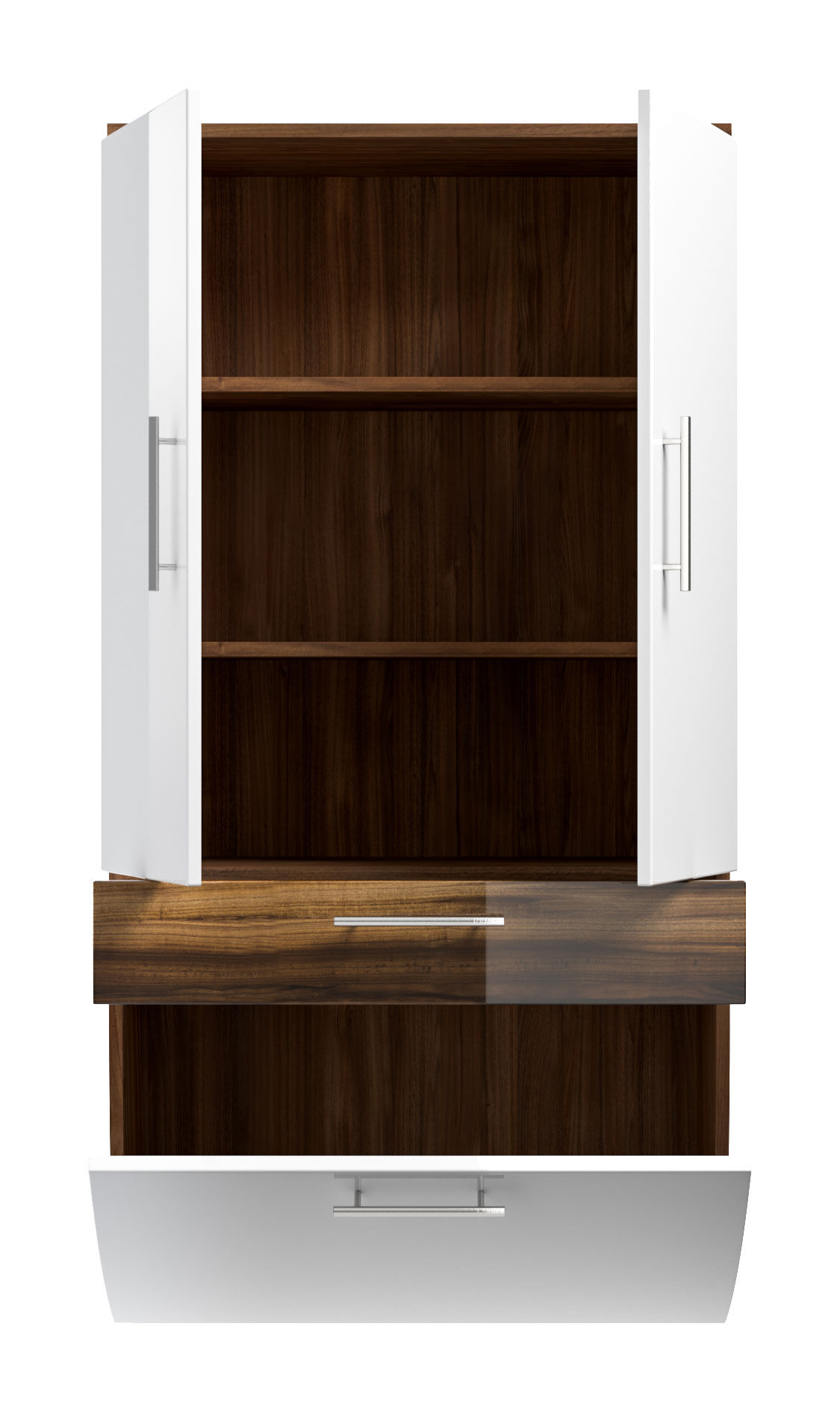 Hochschrank 135x70cm Salona L Weiss / Walnuss