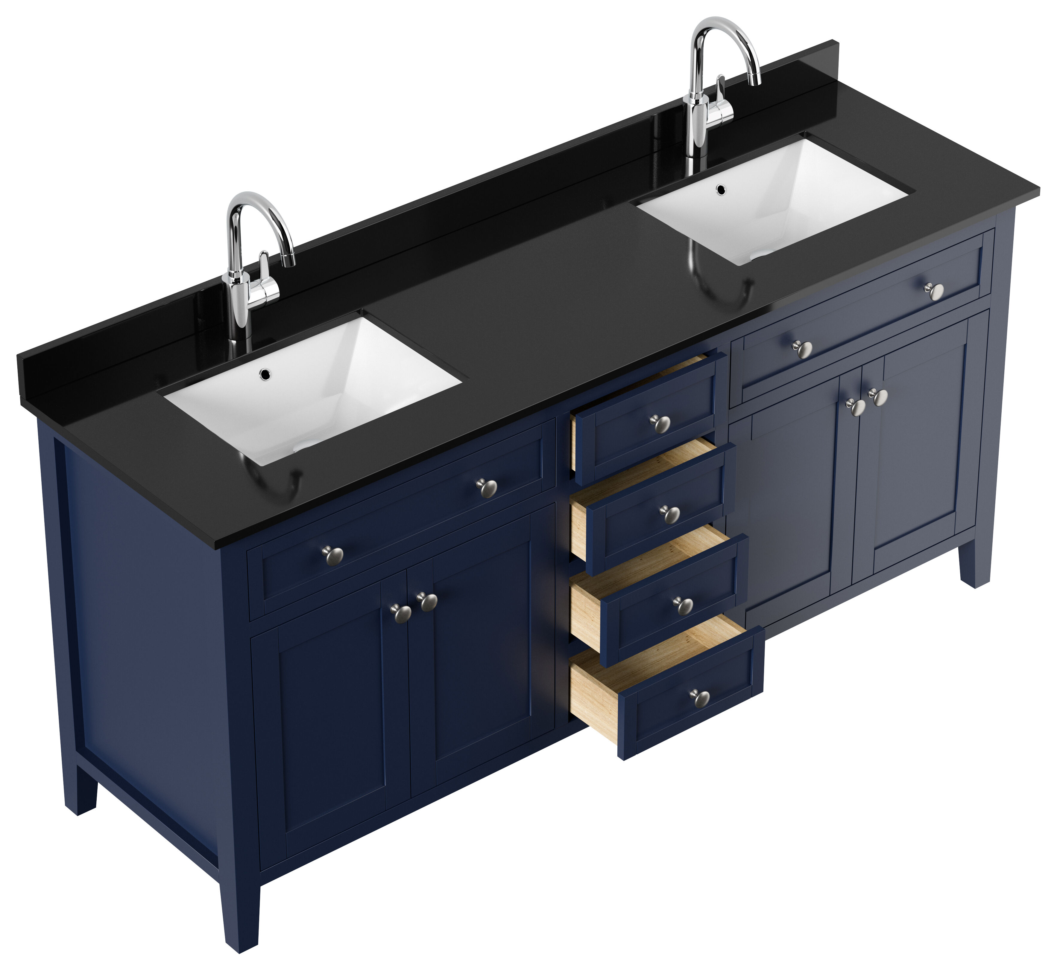 Landhaus Badmöbel-Set 2tlg Postigo 180 Quarz schwarz montiert blau lackiert 