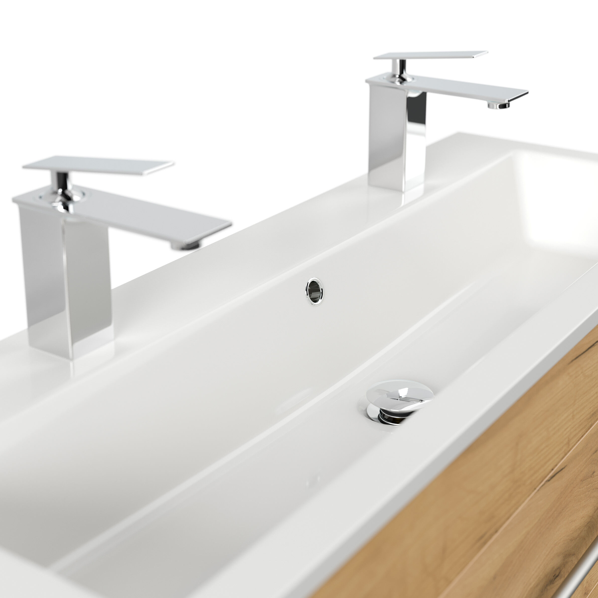 Badmöbel Mars 1000 2 Hahnlöcher 2-teilig mit LED Spiegel SlimLine grafit