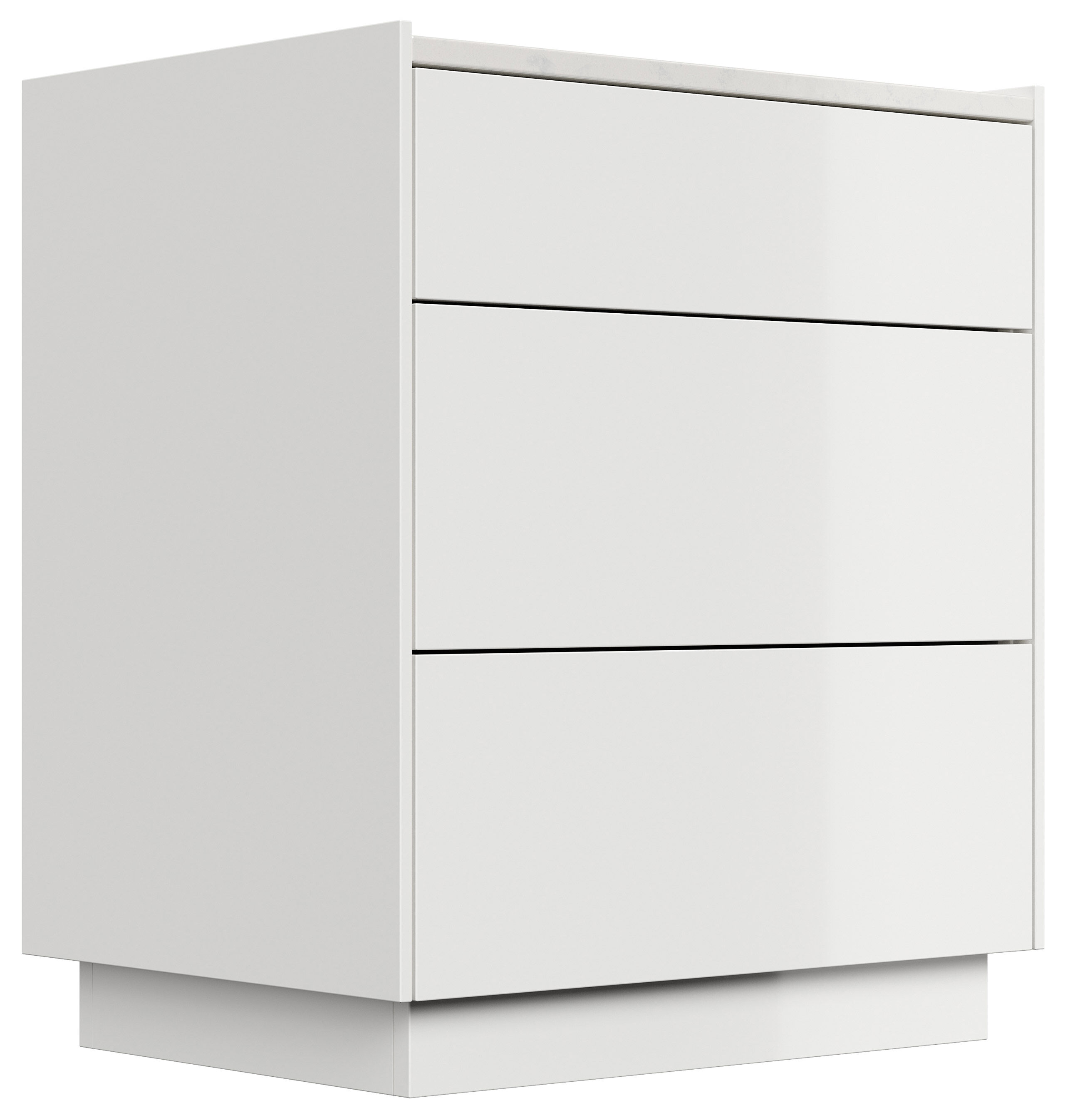 Design Nachttisch Kommode Lux L 60cm, Quarztop, 3 Pushauszüge lackiert Weiß Hgl