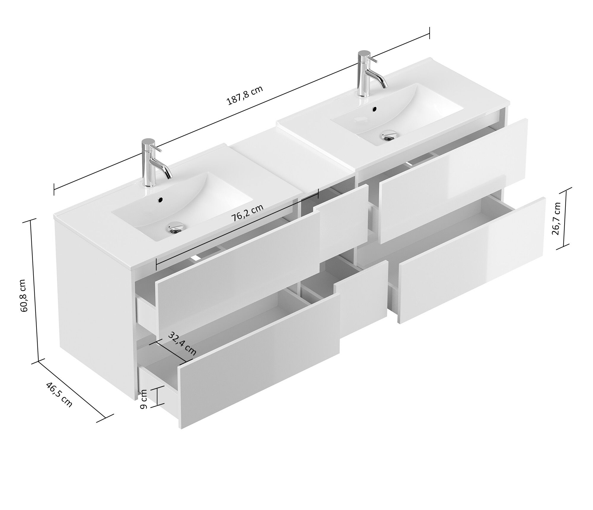 Badmöbelset Taifun 190cm 3tlg mit 2x Spiegelschrank grafit