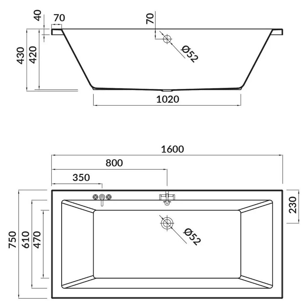 Rechteckige Badewanne Unity 160x75 