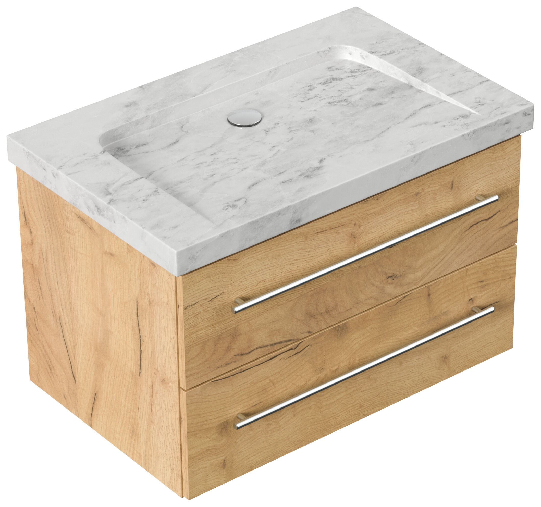 Badmöbel Marmor Carrara White Damo 75 cm ohne Hahnloch SoftClose eiche gold