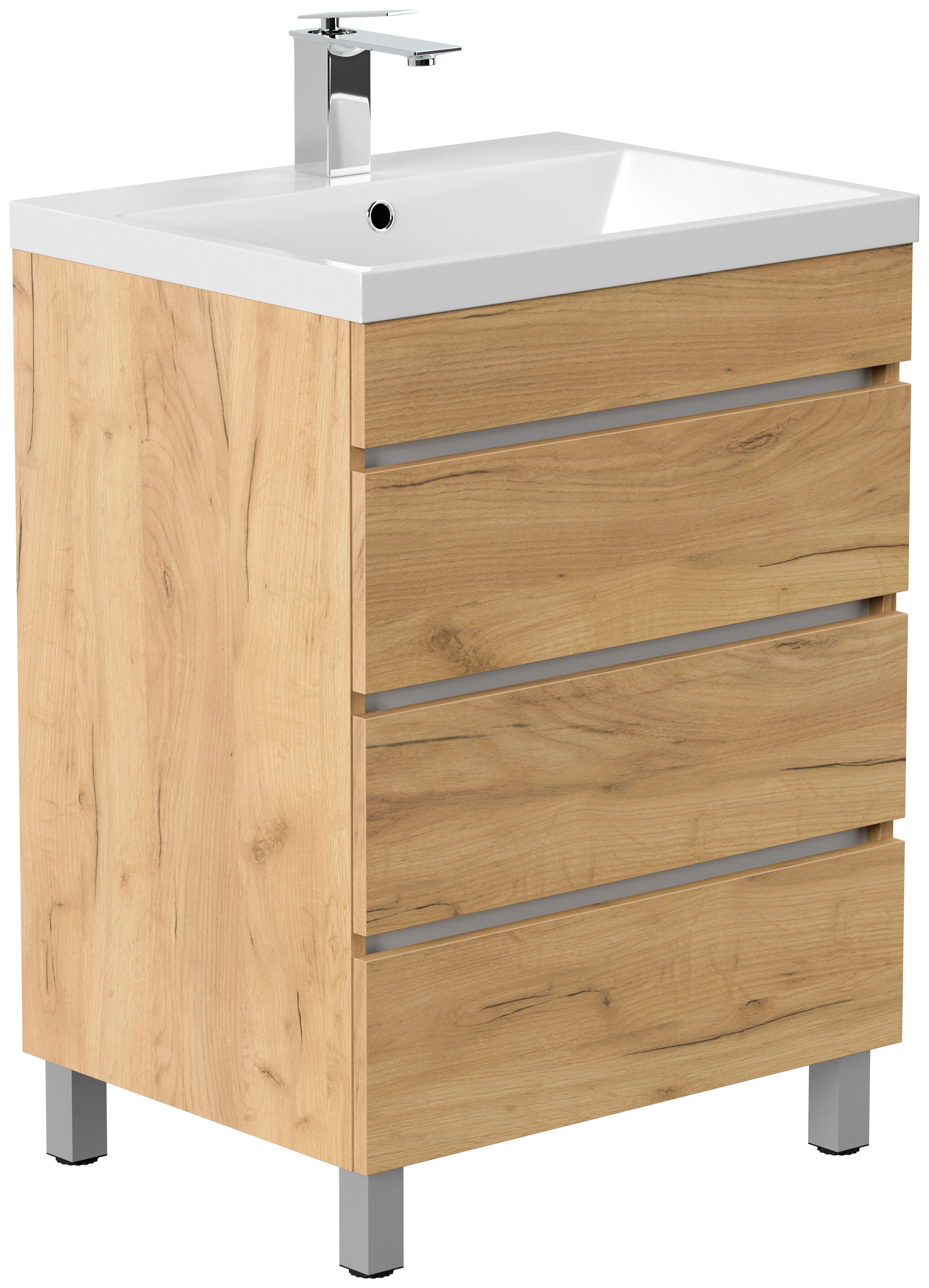 Stand Badmöbel Via 60 SoftClose eiche gold mit drei grifflosen Schubladen