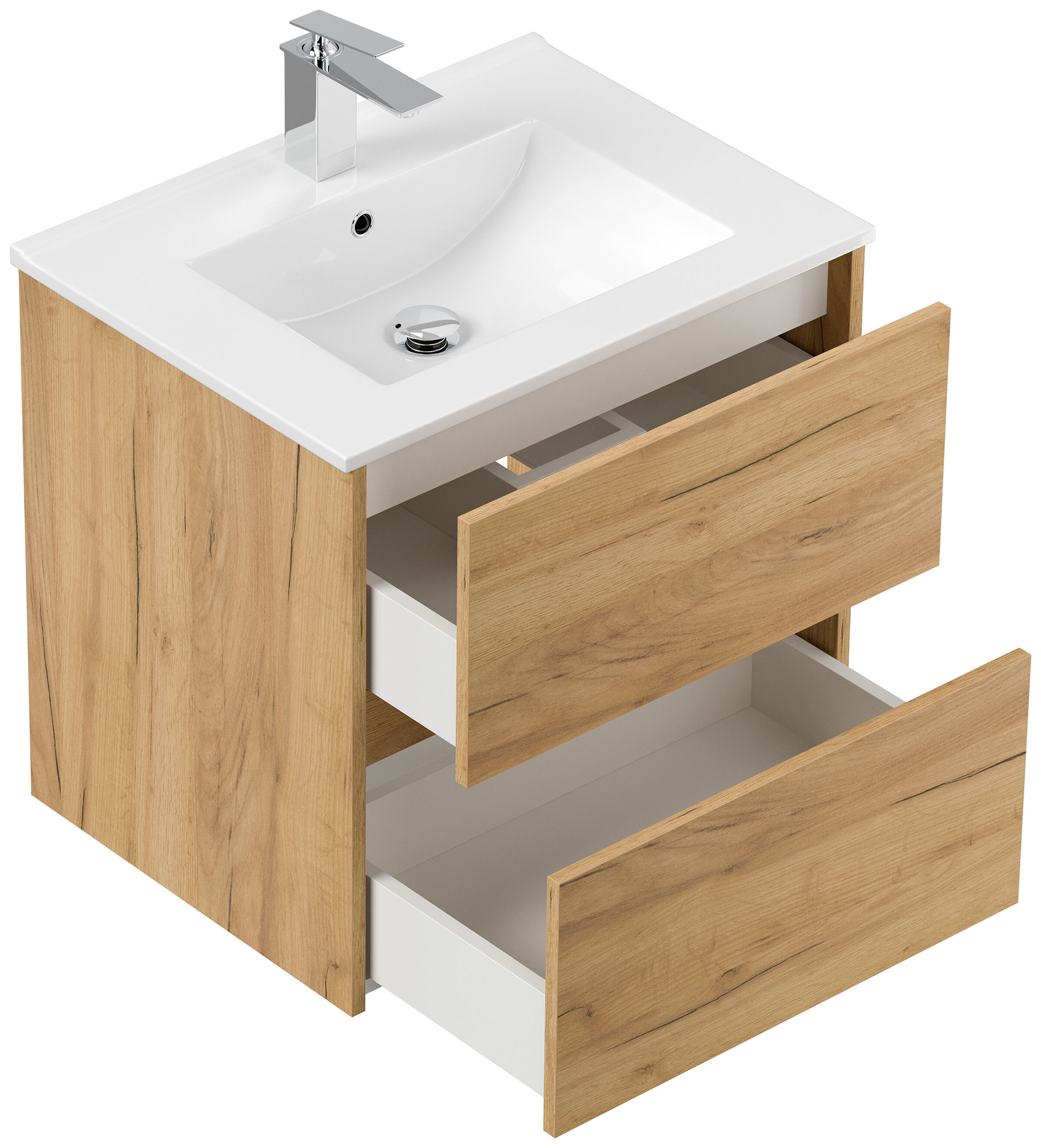 Badmöbelset Taifun 60cm 2 tlg. Waschtisch & LED Spiegel eiche gold